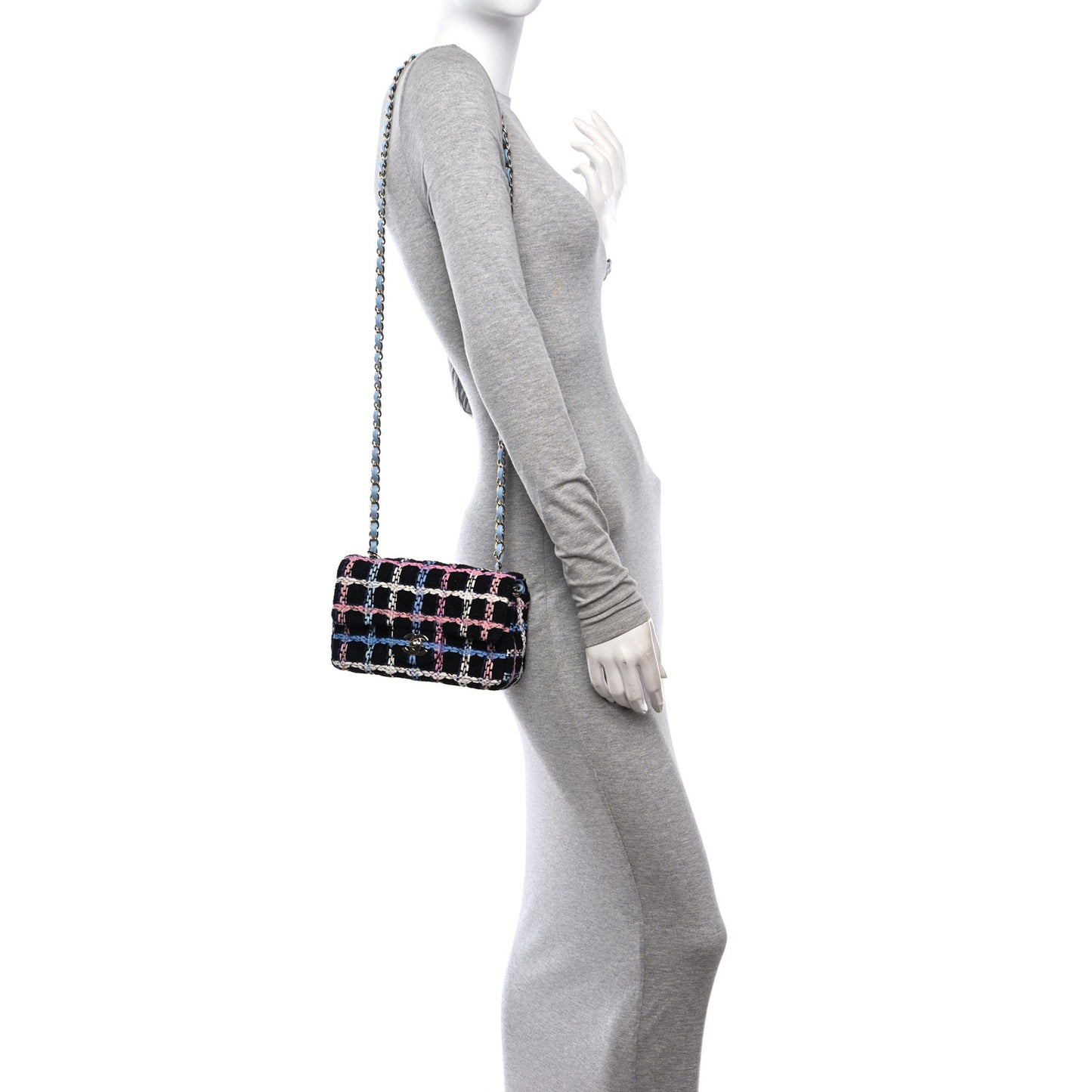 Tweed Quilted Mini Rectangular Flap Black Pink Blue Ecru
