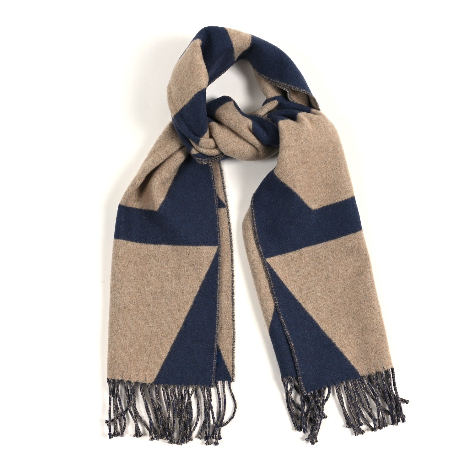 Hermes Cashmere Casaque Optique Muffler Bleu Beige Naturel 1882003