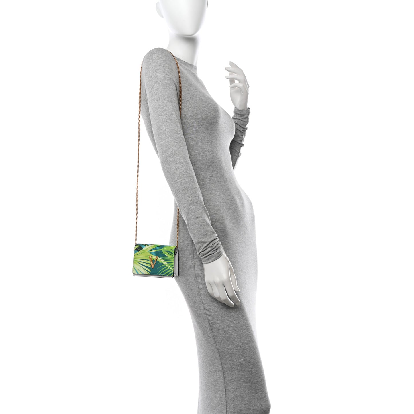 Vitello Jungle Print Mini Virtus Chain Clutch Green White