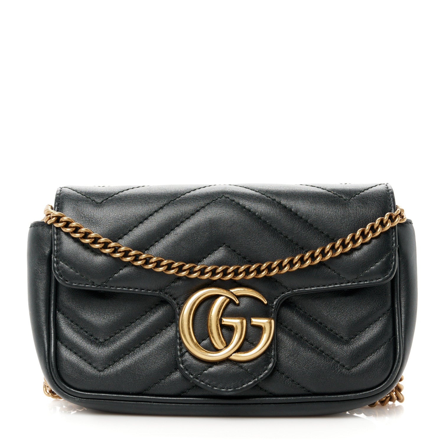 Gucci Calfskin Matelasse Super Mini GG Marmont Shoulder Bag Black 1 of 10