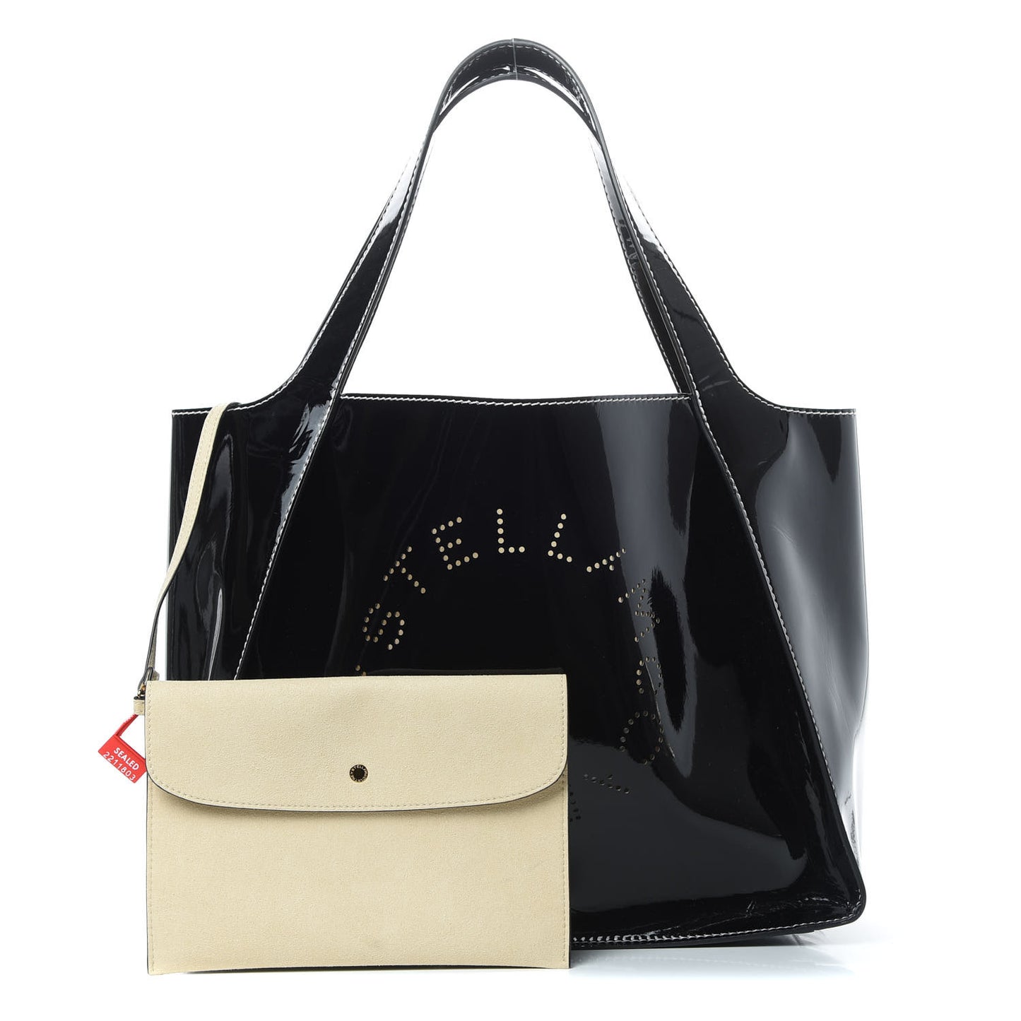 Eco Alter Patent East West Perforated Tote Black