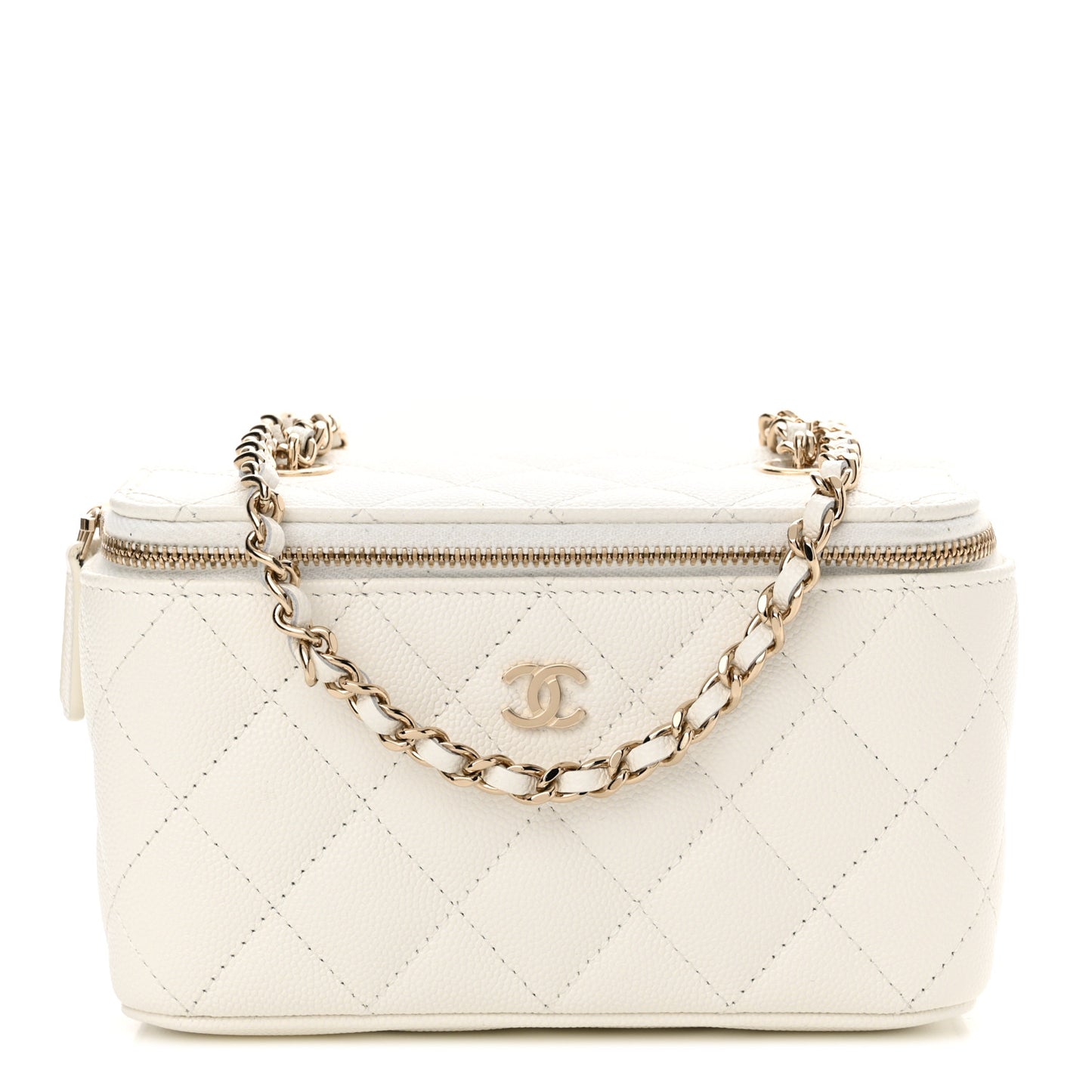 Caviar Quilted Small Vanity Case With Chain White
