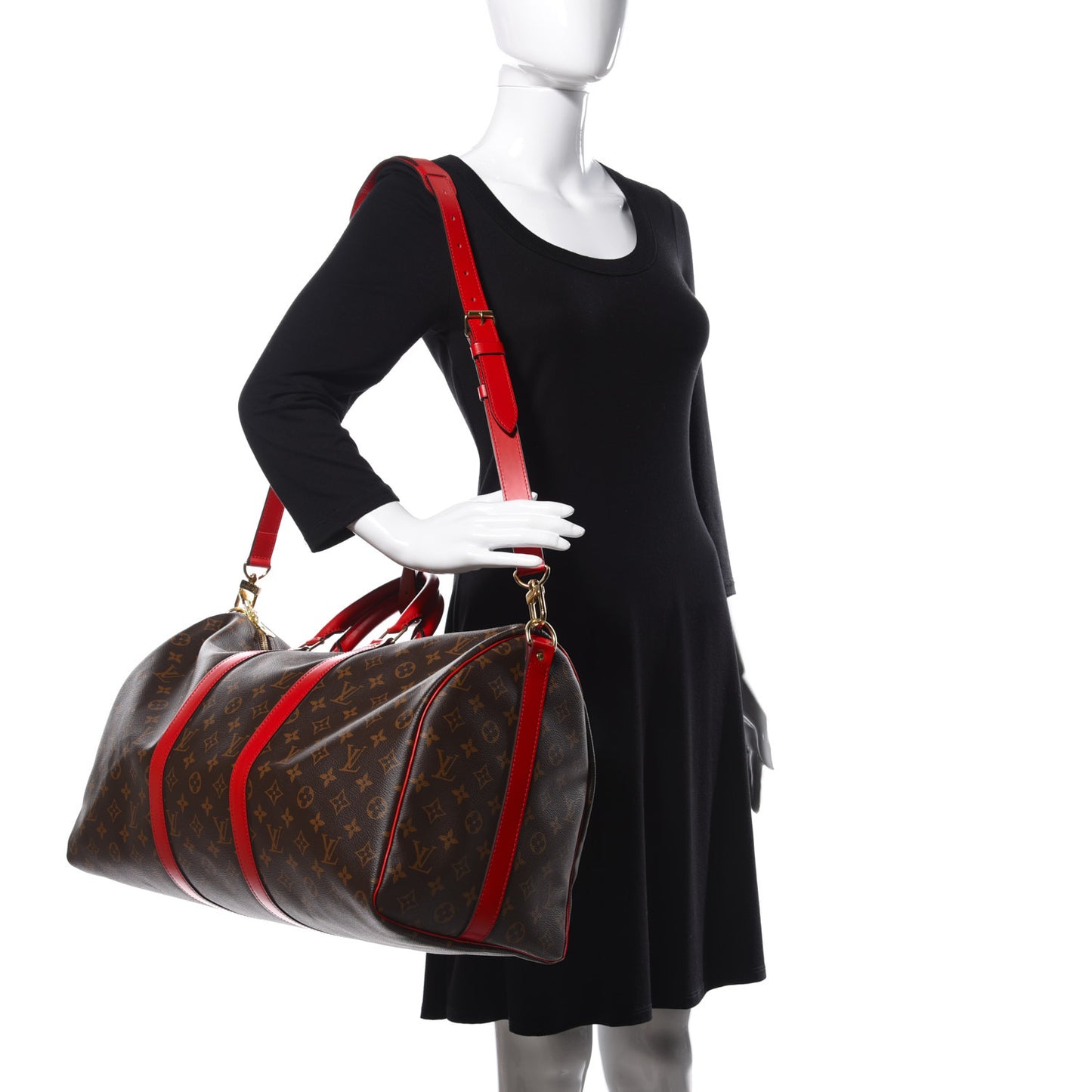 Calfskin Monogram Keepall Bandouliere 50 Coquelicot