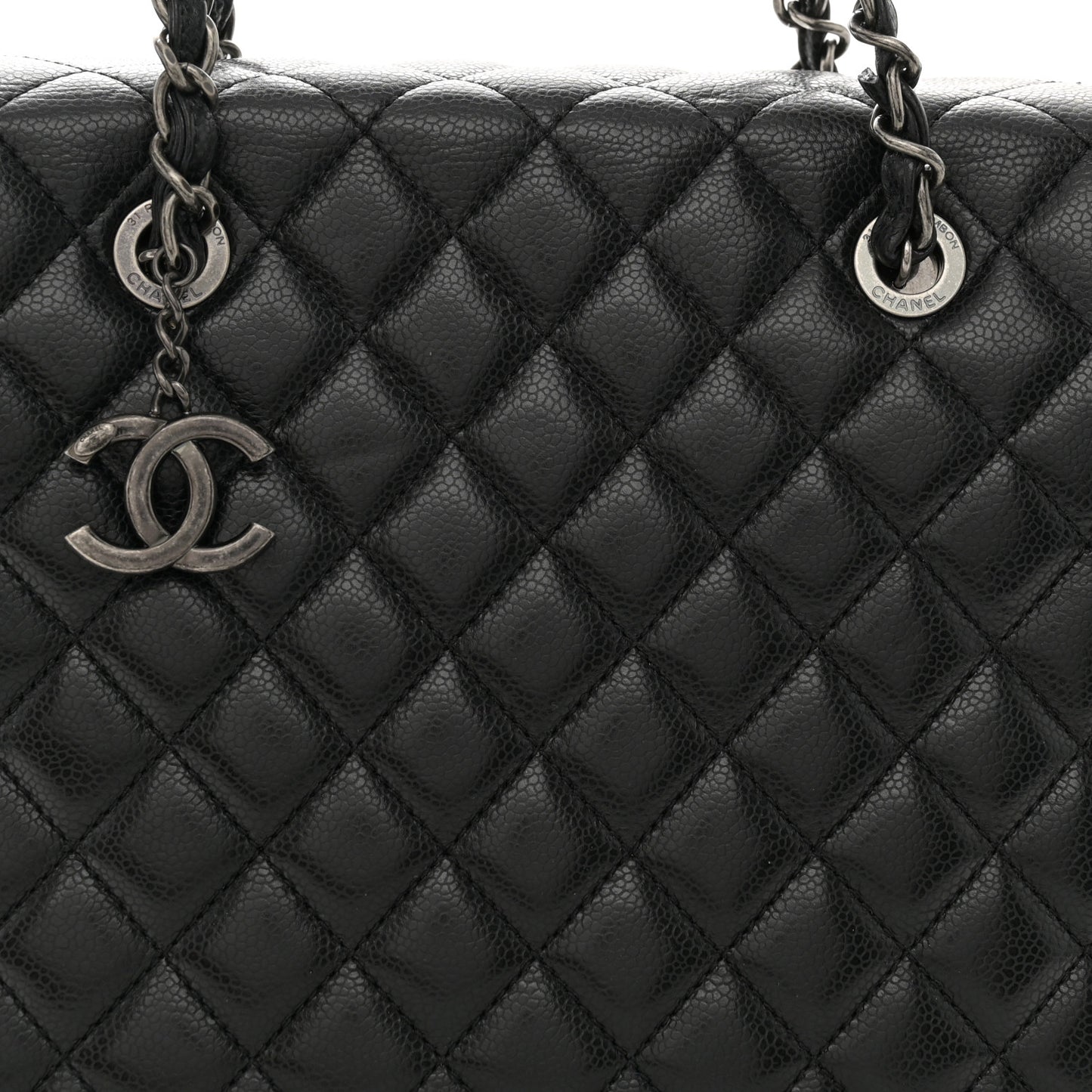 Caviar Quilted Small City Shopping Tote Black