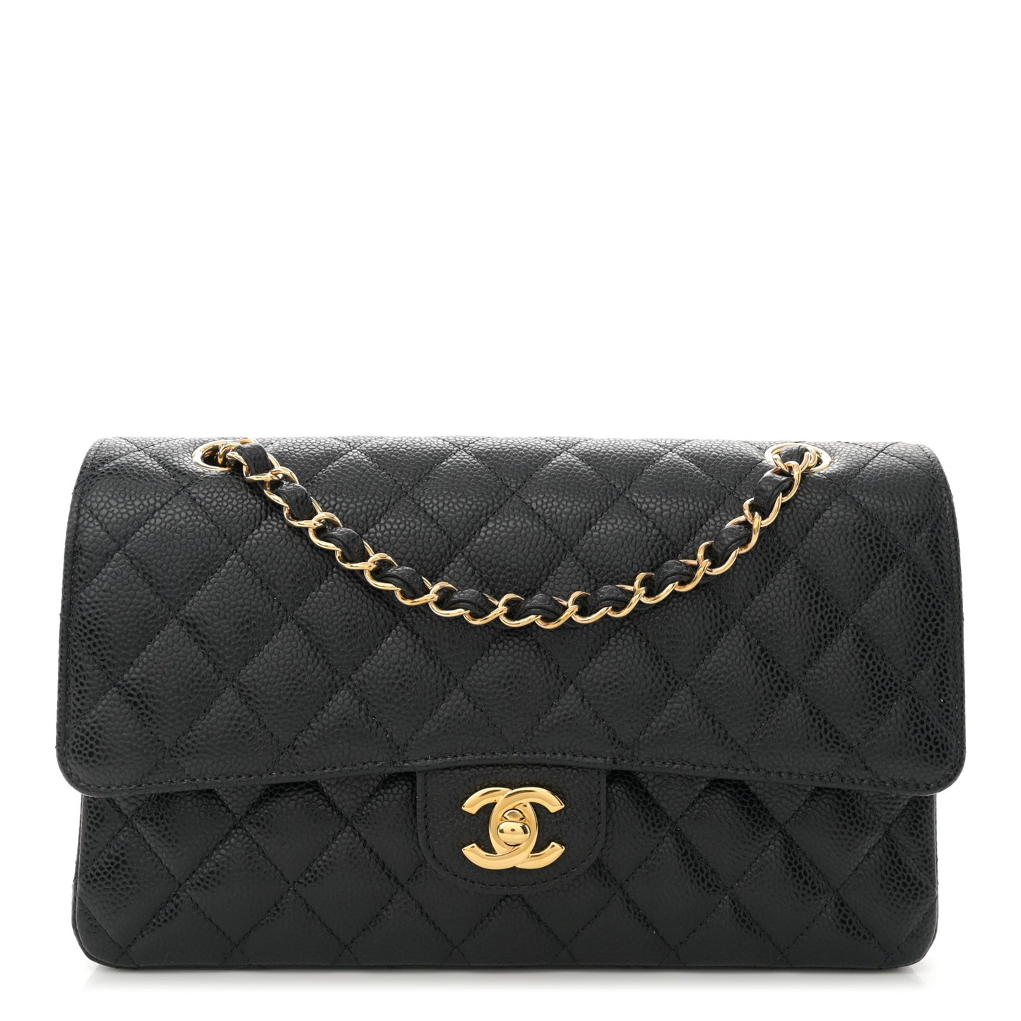 Caviar Quilted Medium Double Flap Black