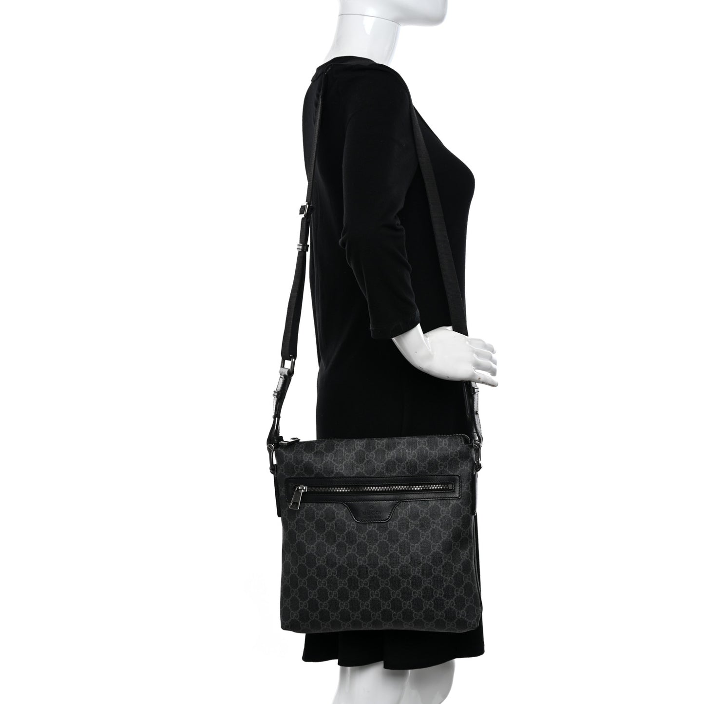 GG Supreme Monogram Crossbody Messenger Bag Black Grey
