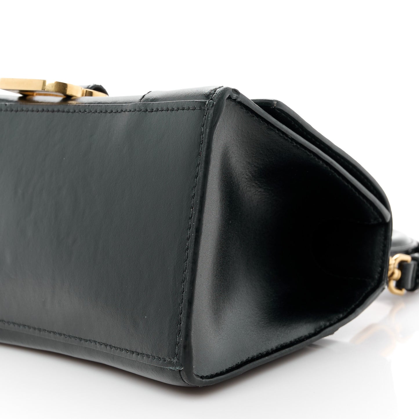 Shiny Box Calfskin Small Hourglass Top Handle Bag Black