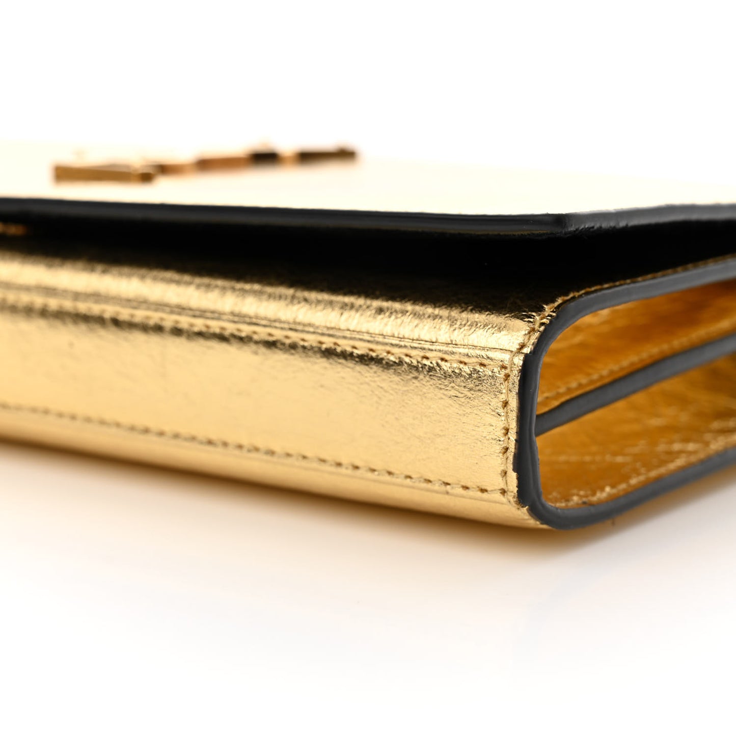 Metallic Calfskin Monogram Chain Wallet Gold