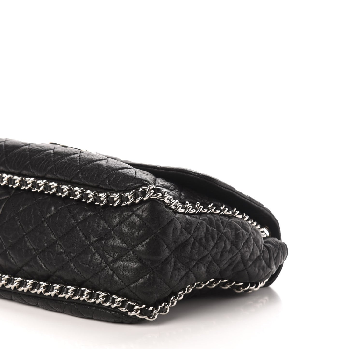 Washed Lambskin Quilted Maxi Chain Around Flap Black