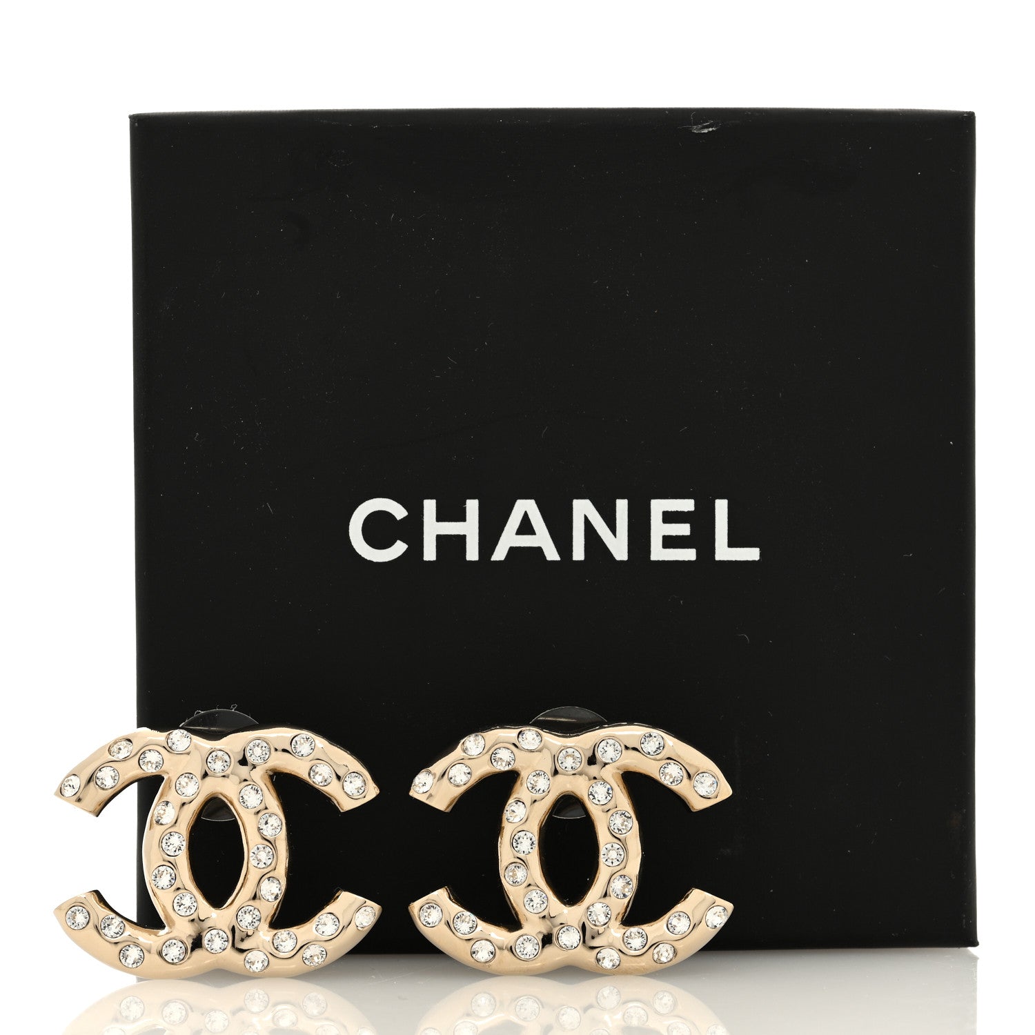Chanel Metal Crystal CC Earrings Gold 5 of 5