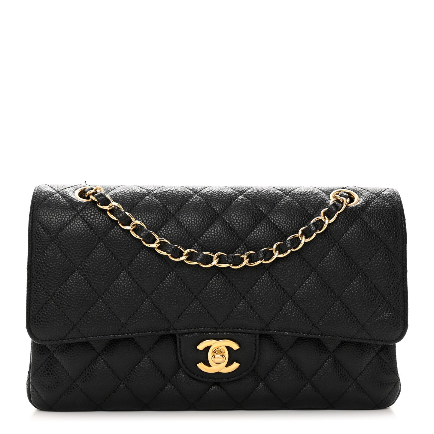 Caviar Quilted Medium Double Flap Black