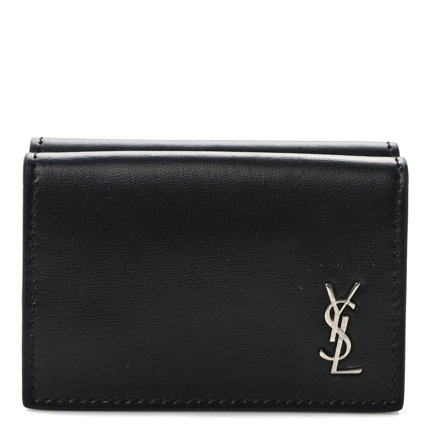 SAINT LAURENT Smooth Calfskin Monogram Tiny Tri Fold Wallet Black