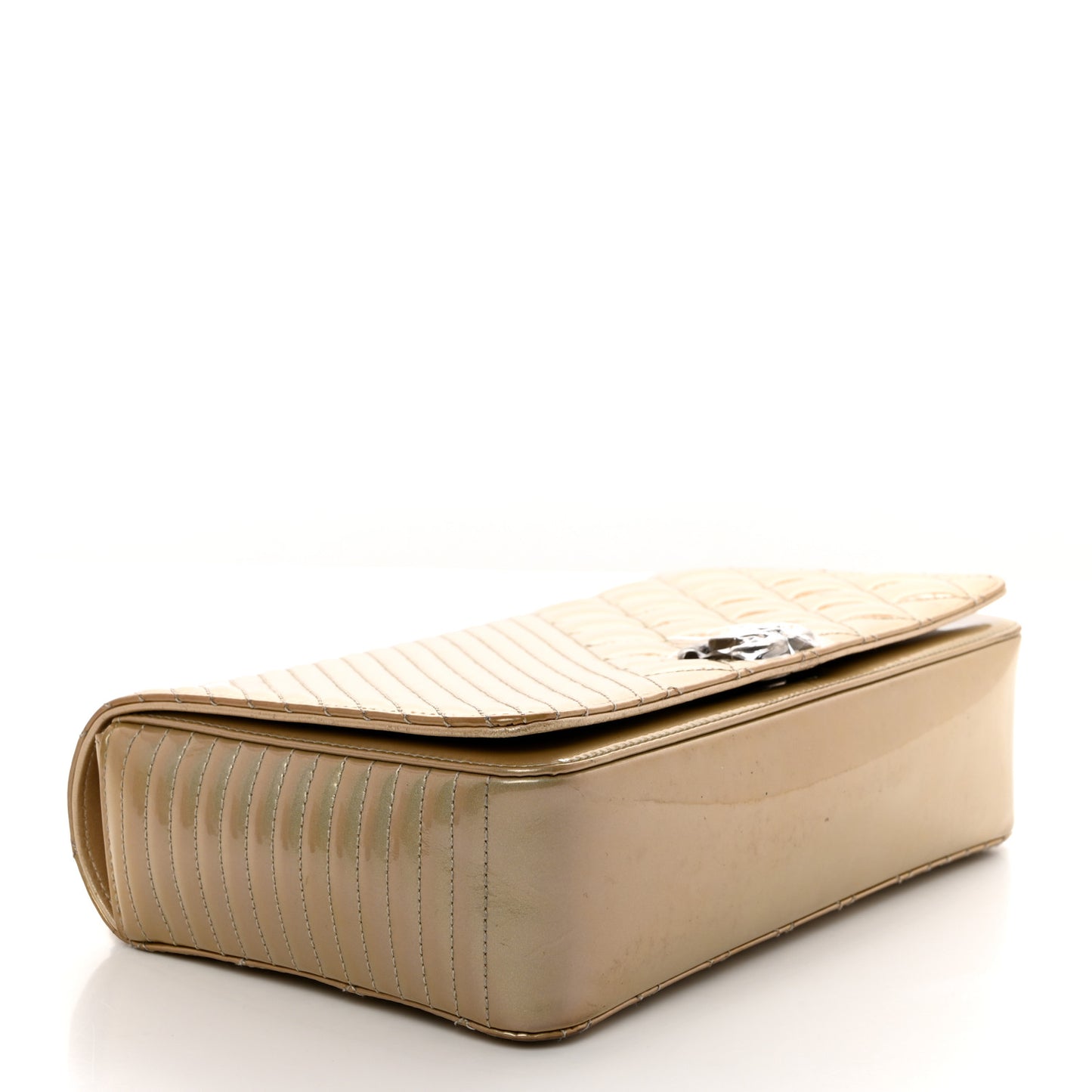 Iridescent Patent Quilted Medium Coco Boy Flap Beige