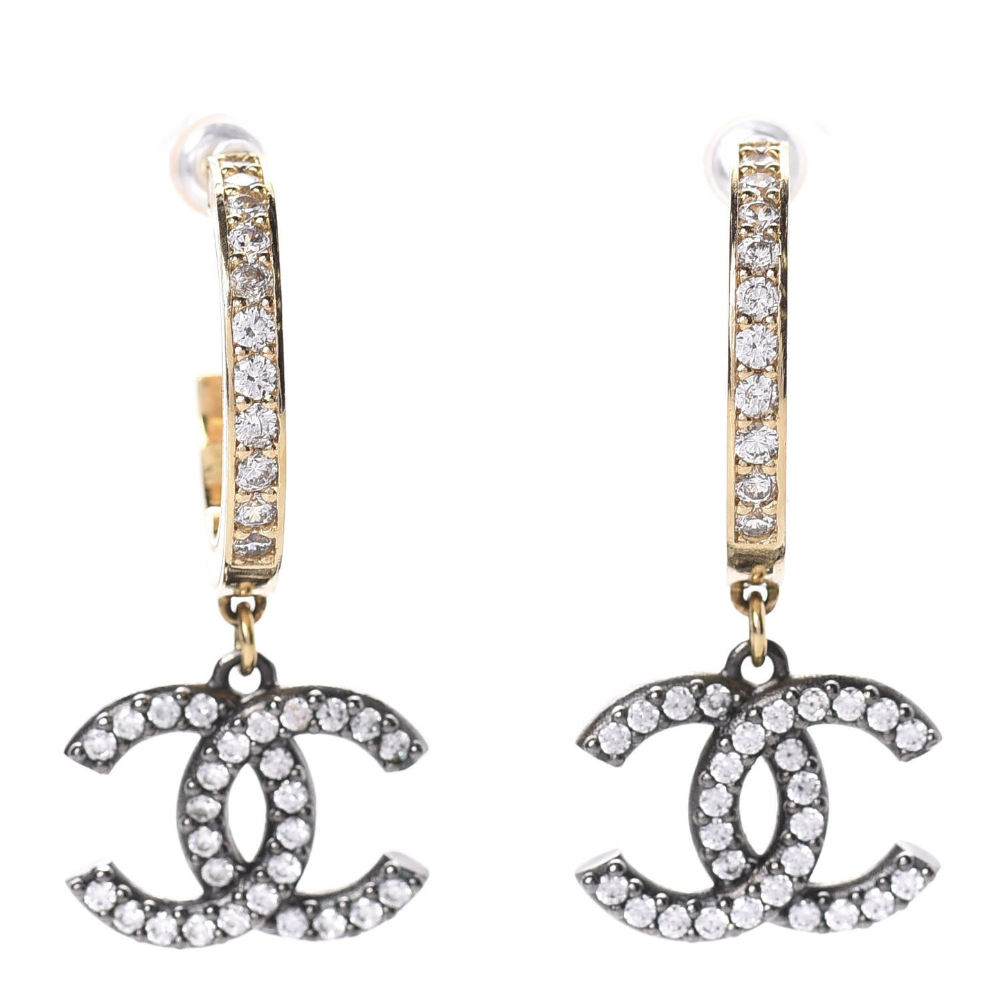 Crystal Lock Symbols CC Hoop Drop Earrings Gold Ruthenium