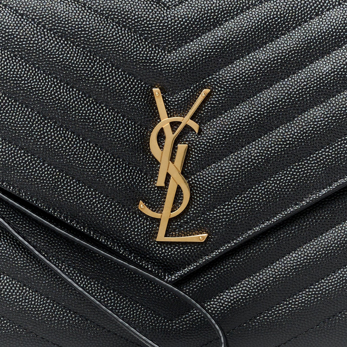 Grain De Poudre Matelasse Chevron Monogram Envelope Clutch Black