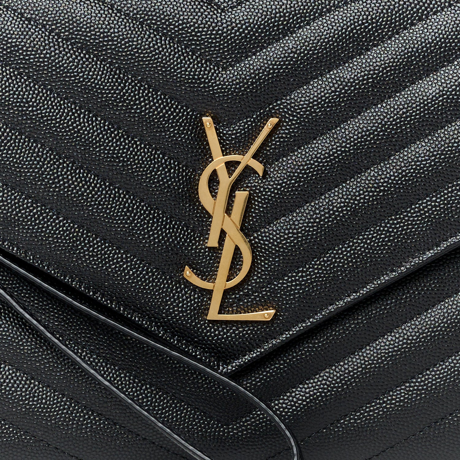 Saint Laurent Grain De Poudre Matelasse Chevron Monogram Envelope Clutch Black 8 of 11