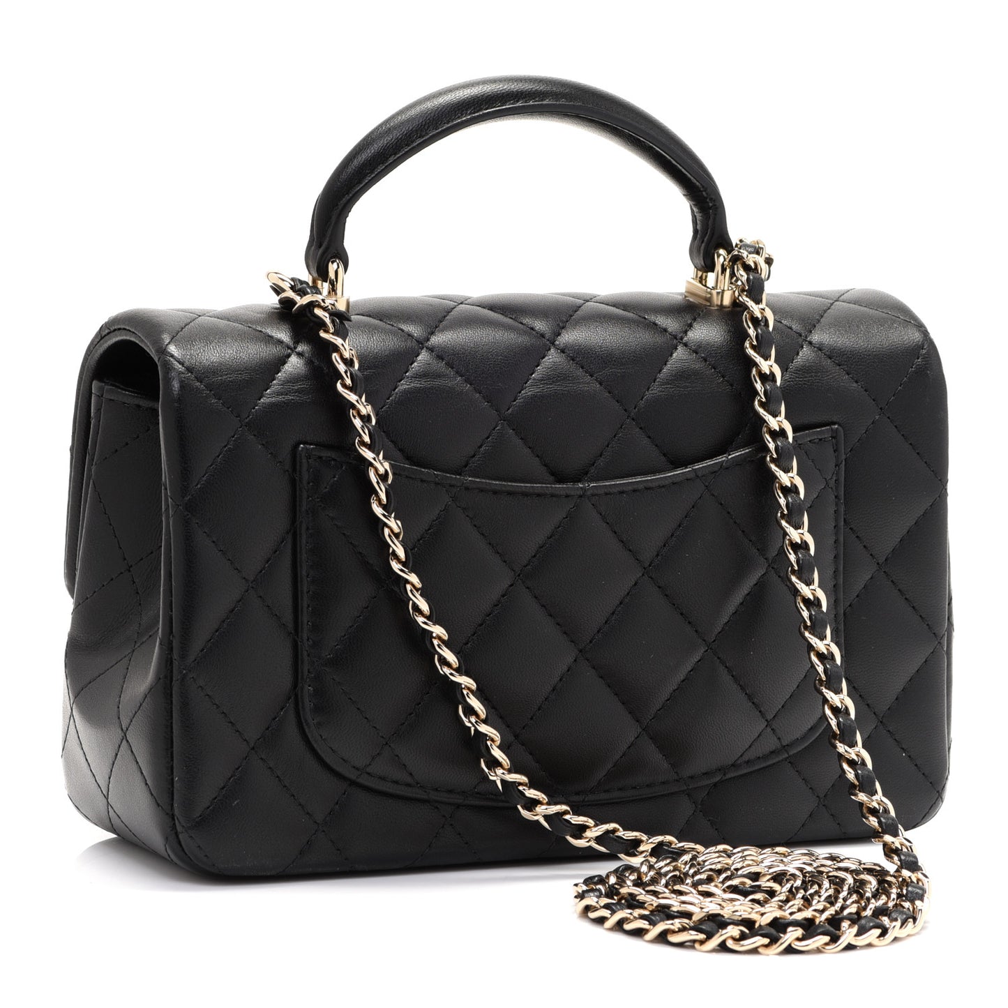 Lambskin Quilted Mini Top Handle Rectangular Flap Black