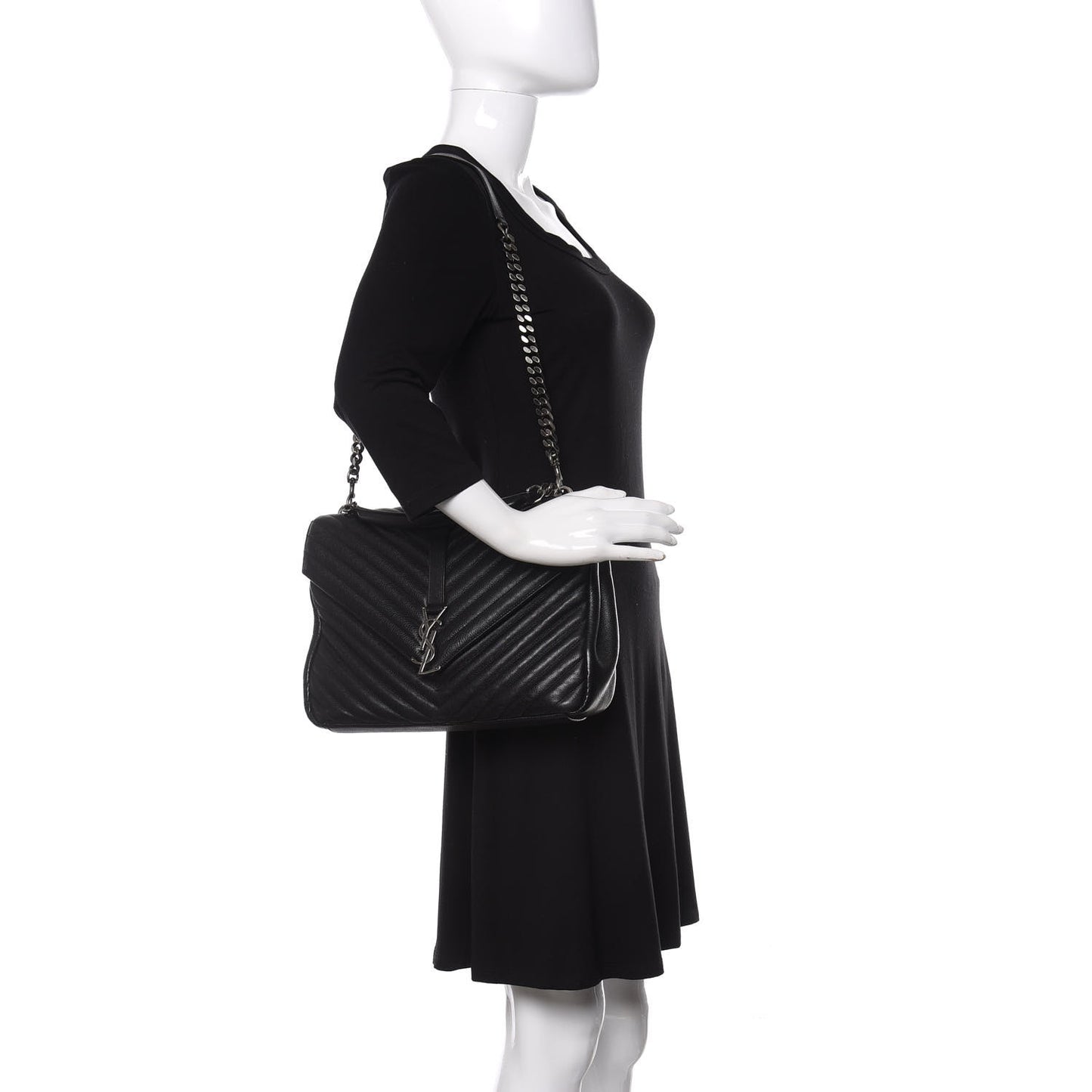 Sheepskin Matelasse Chevron Monogram Large College Satchel Black