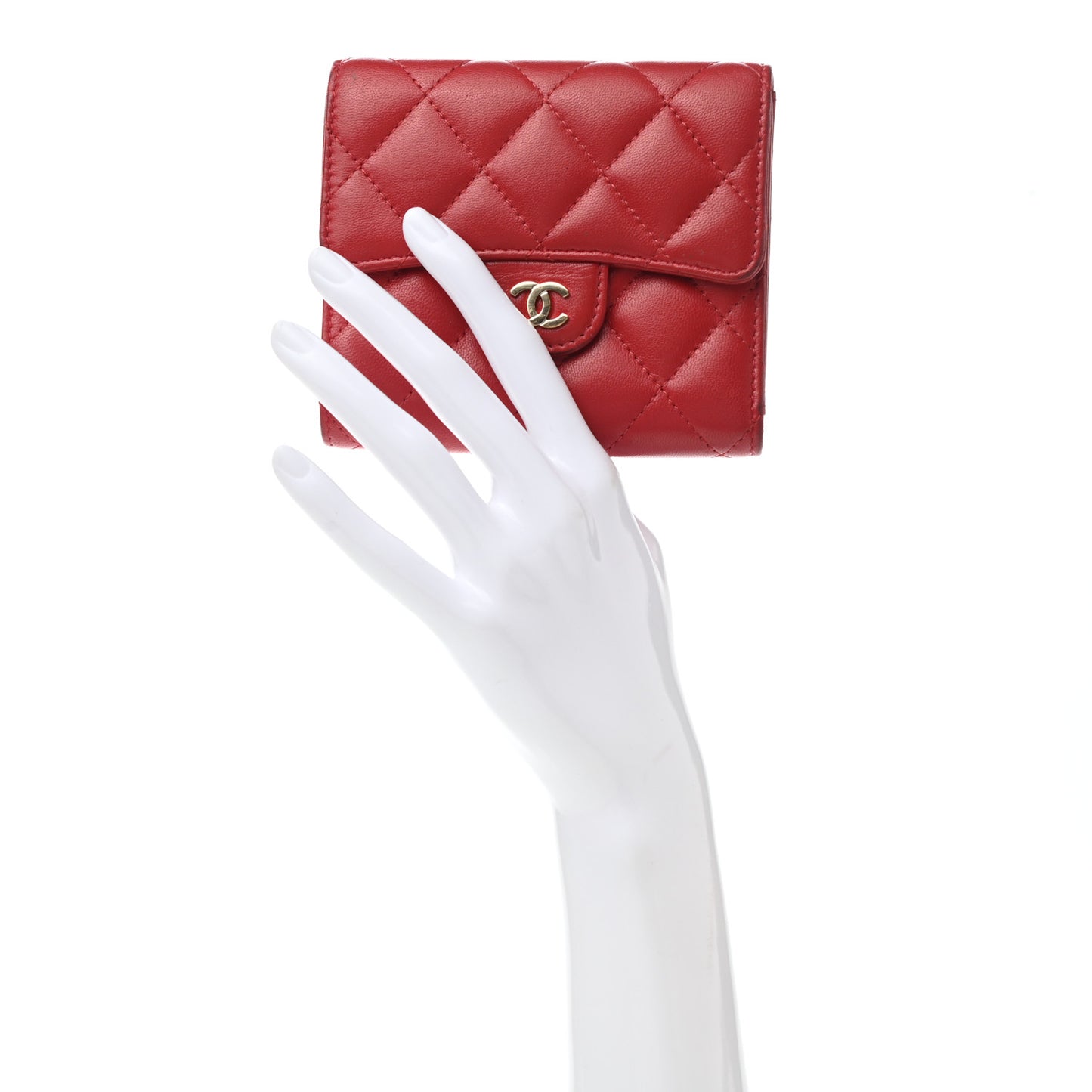 Lambskin Quilted Compact Flap Wallet Red