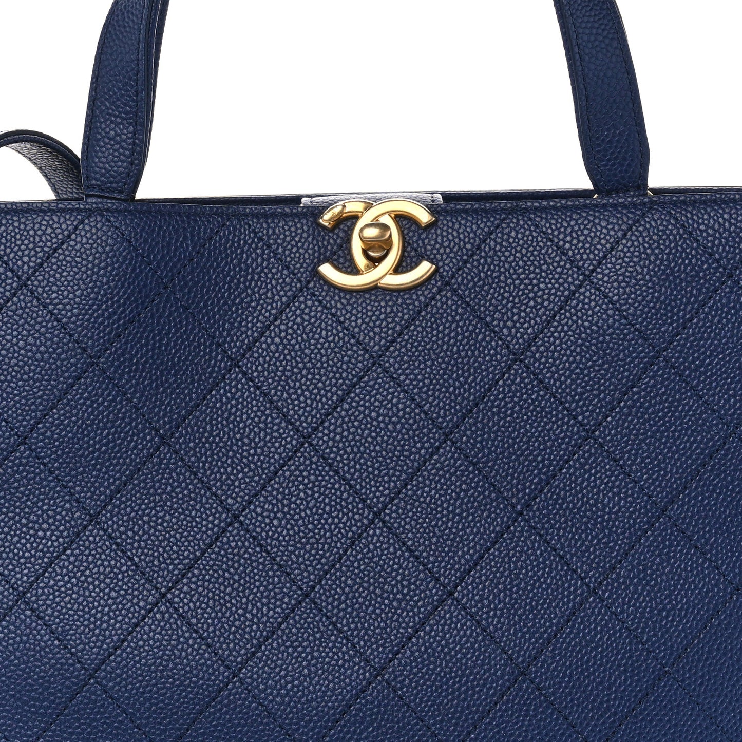 Caviar Stitched Large Shopping Tote Bag Blue