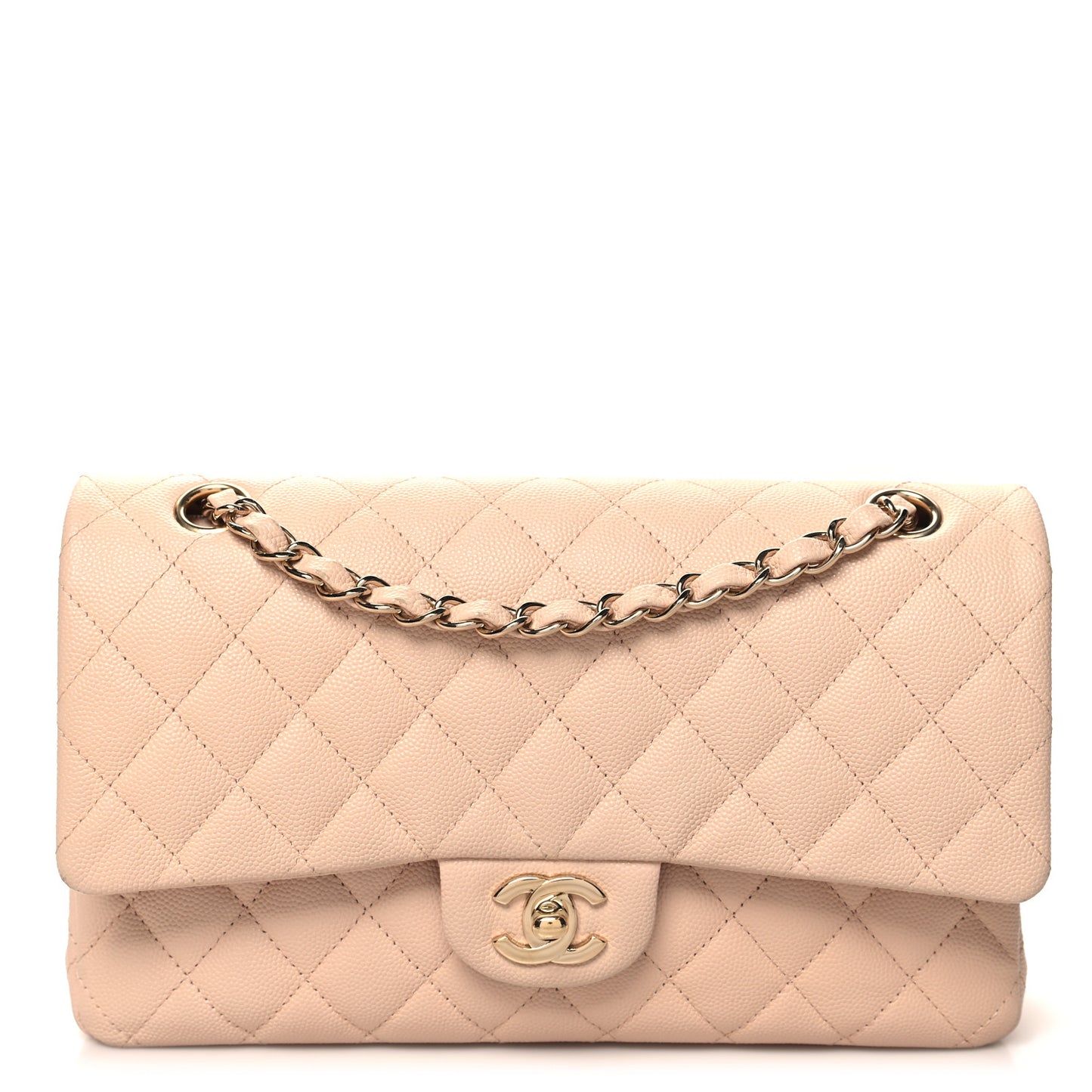 Caviar Quilted Medium Double Flap Light Beige