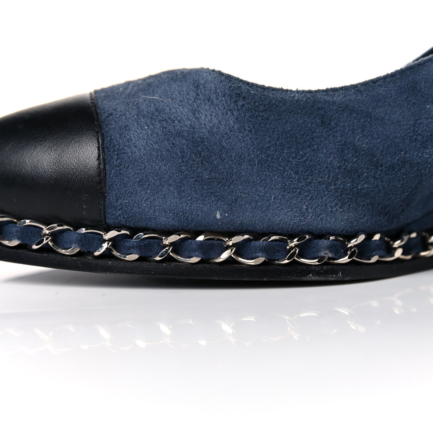 Suede Lambskin Cap Toe Chain Wedge Pumps 39 Blue