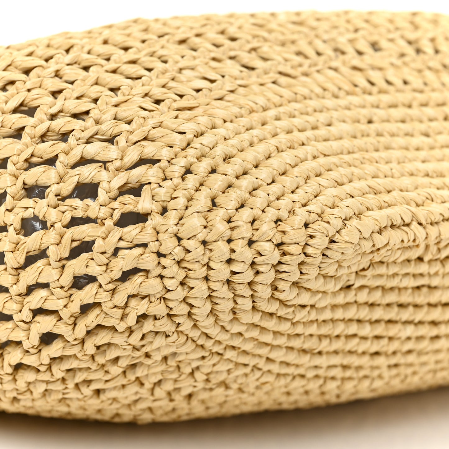 Yarn Raffia Effect Crochet Logo Embroidered Shopping Tote Bag Naturale