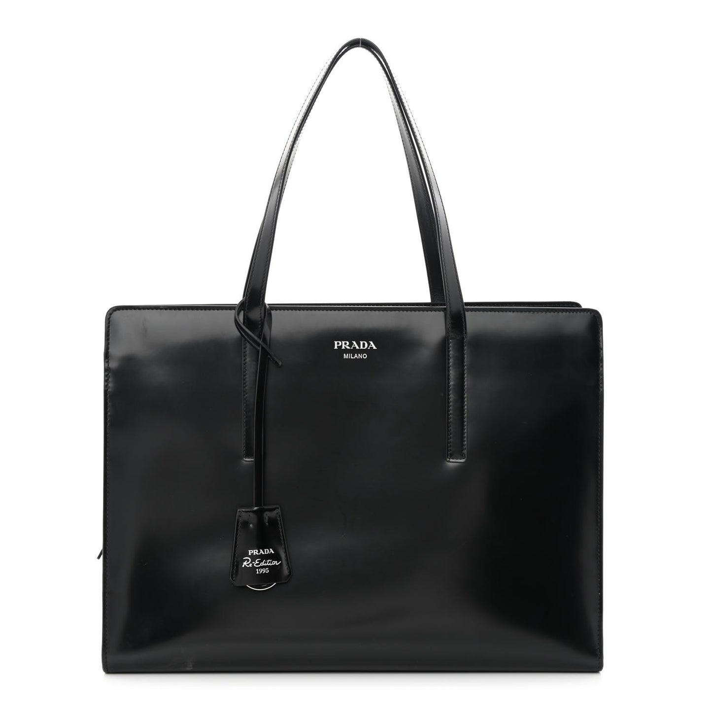Spazzolato Large Re-Edition 1995 Double Handle Handbag Black