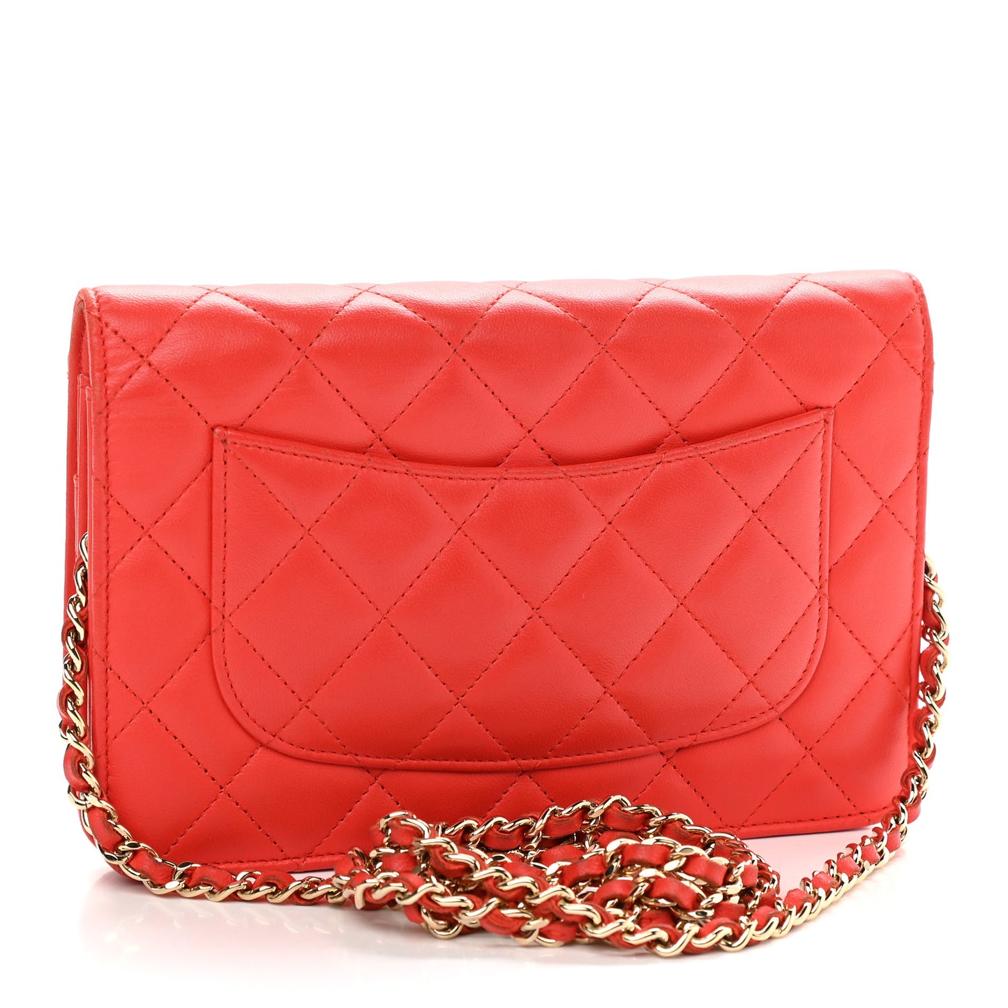 Lambskin Quilted Wallet On Chain WOC Red