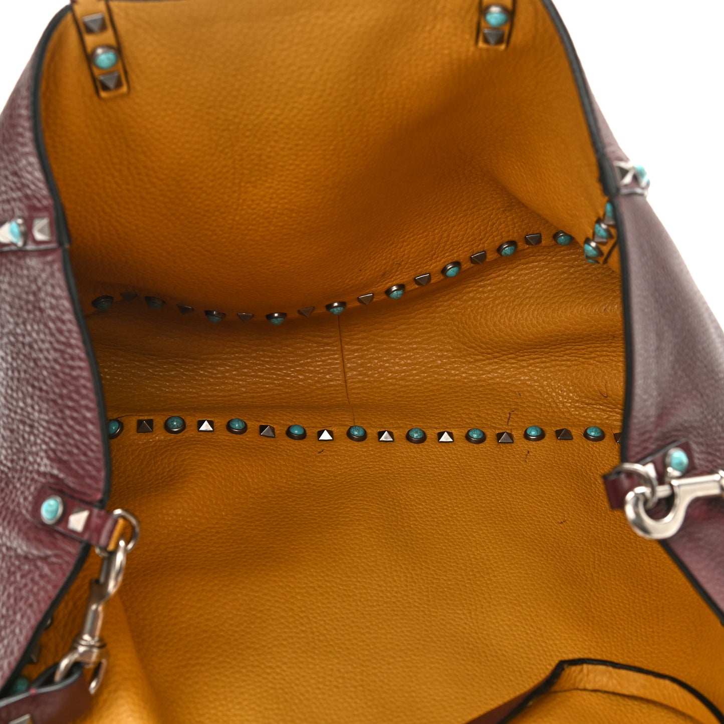 Stampa Alce Calfskin Medium Guitar Strap Rockstud Rolling Reversible Tote Wine Yellow