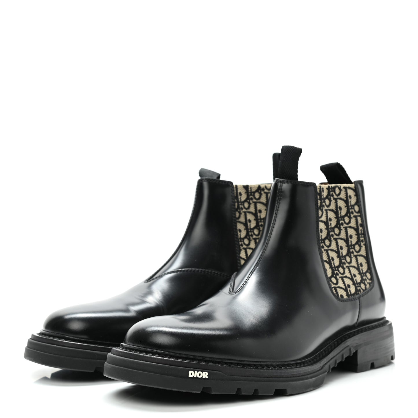 Calfskin Oblique Mens Explorer II Chelsea Boots 44 Beige Black