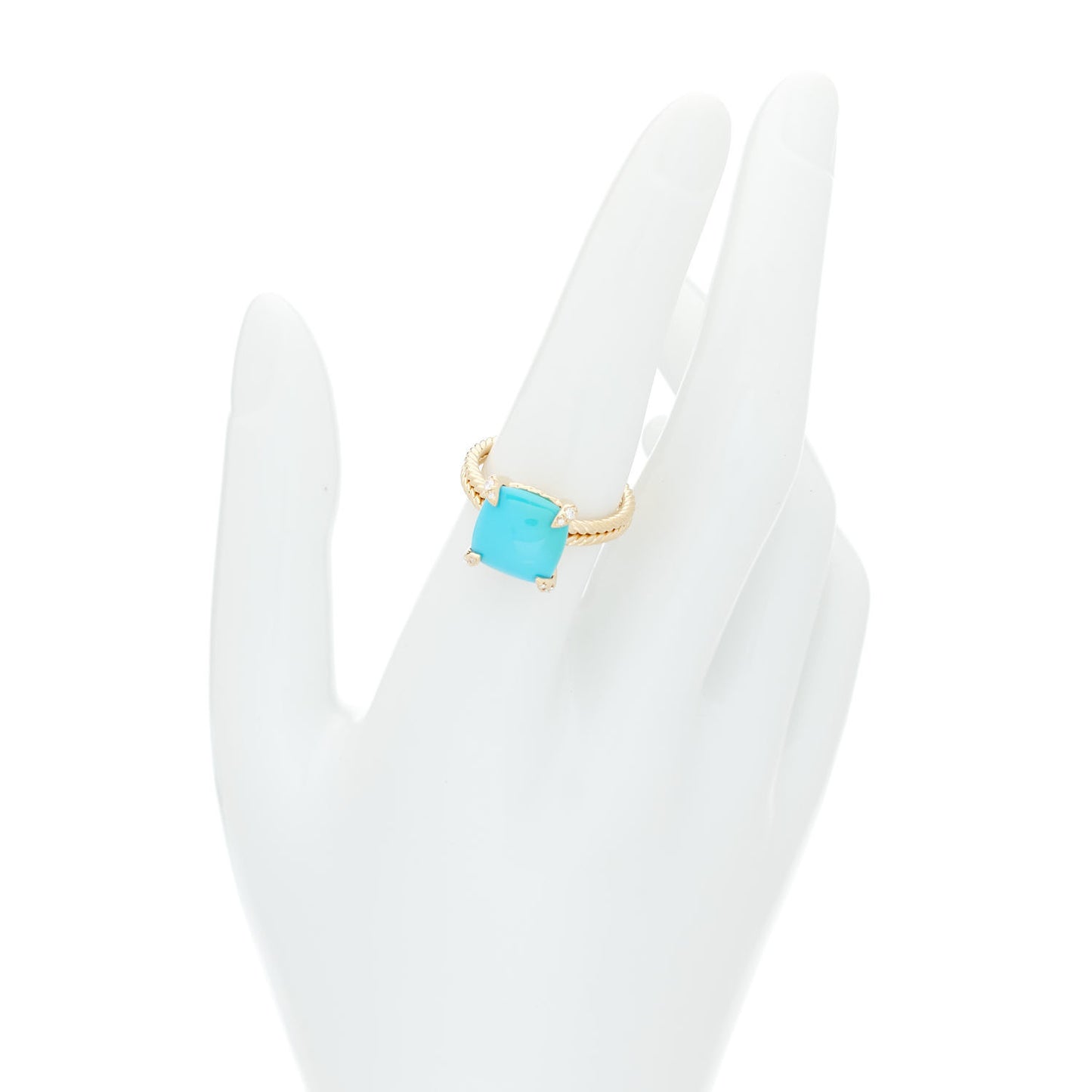 18K Yellow Gold Diamond Turquoise 11mm Chatelaine Ring 54 7