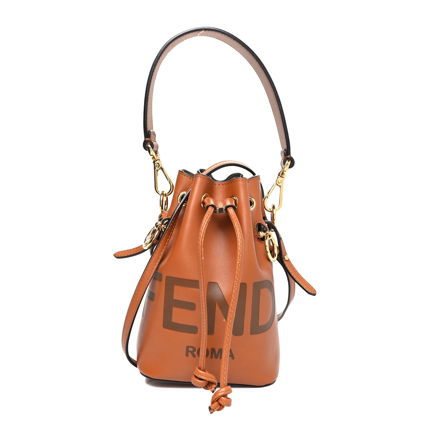 Vitello King F is Fendi Logo Embossed Mini Mon Tresor Bucket Bag Cuoio
