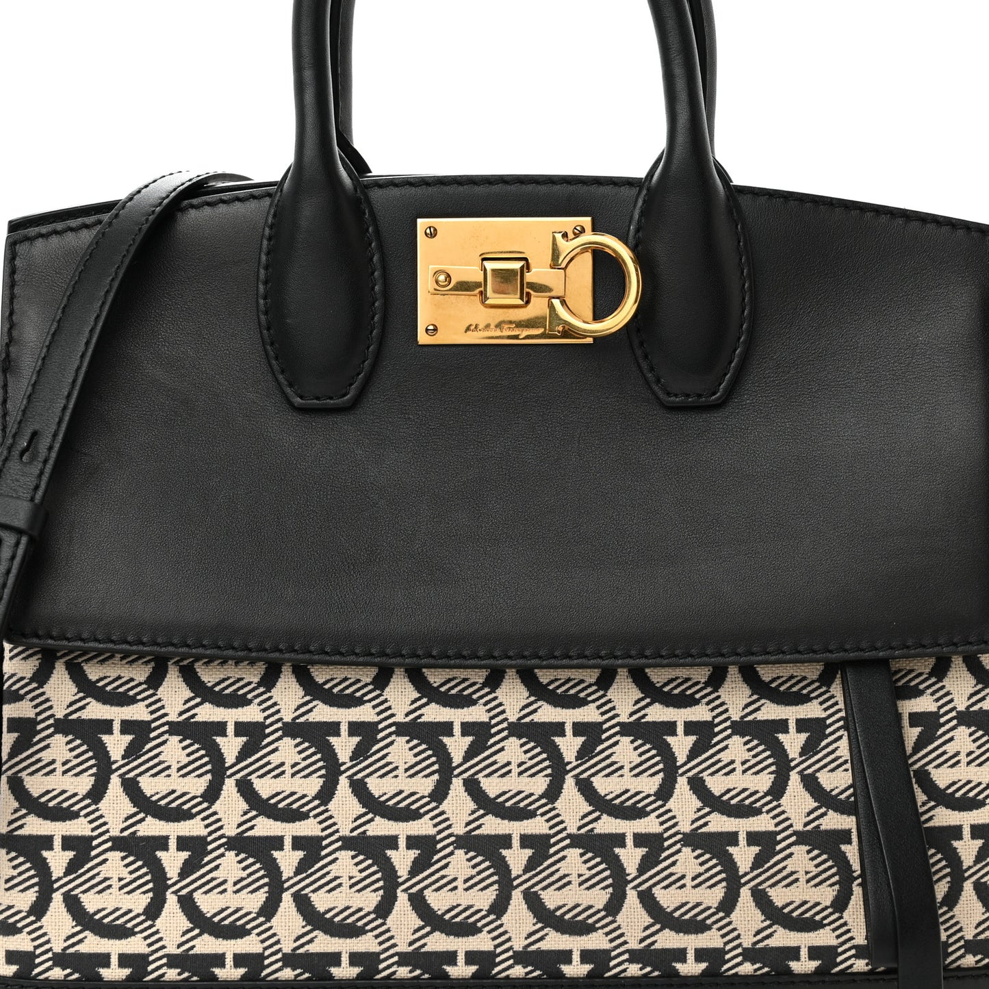 Canvas Calfskin Gancini The Studio Bag Black Beige