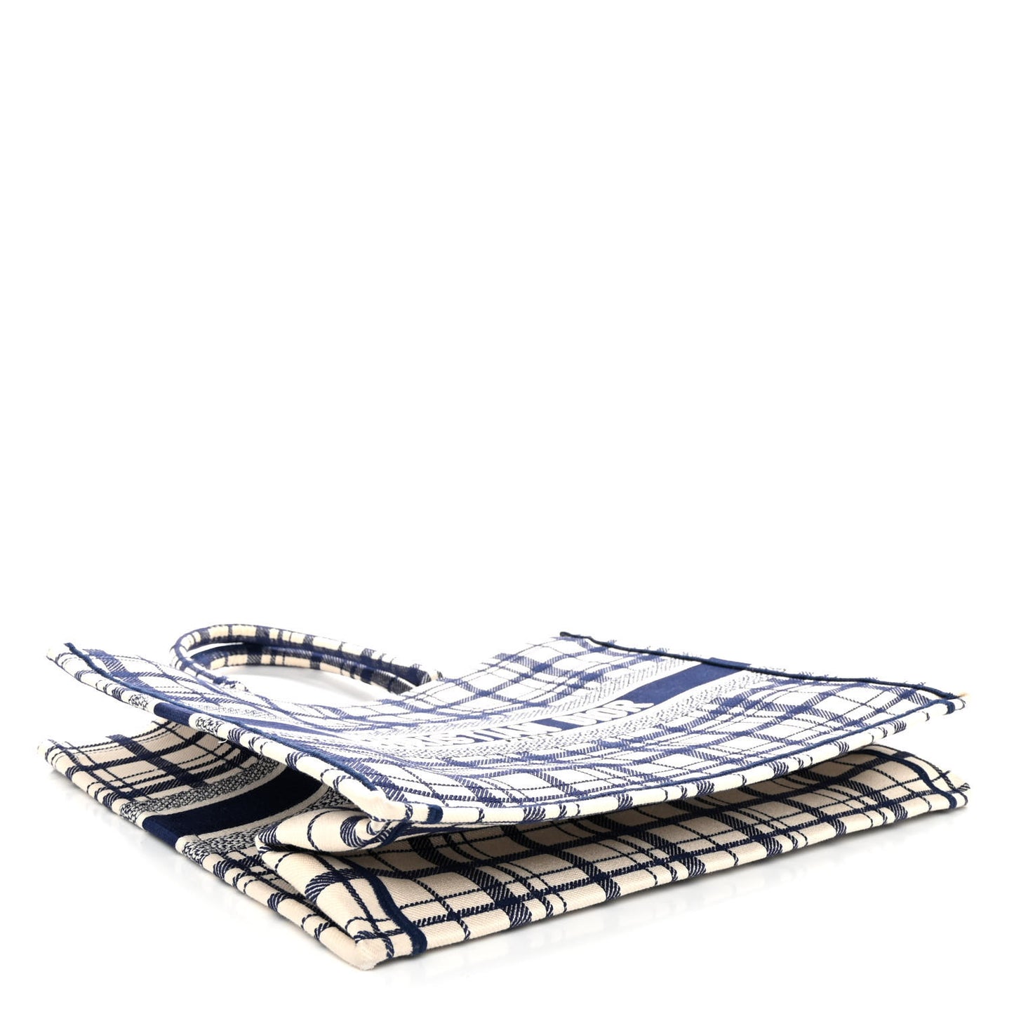 Canvas Embroidered Large Plaid Book Tote Navy