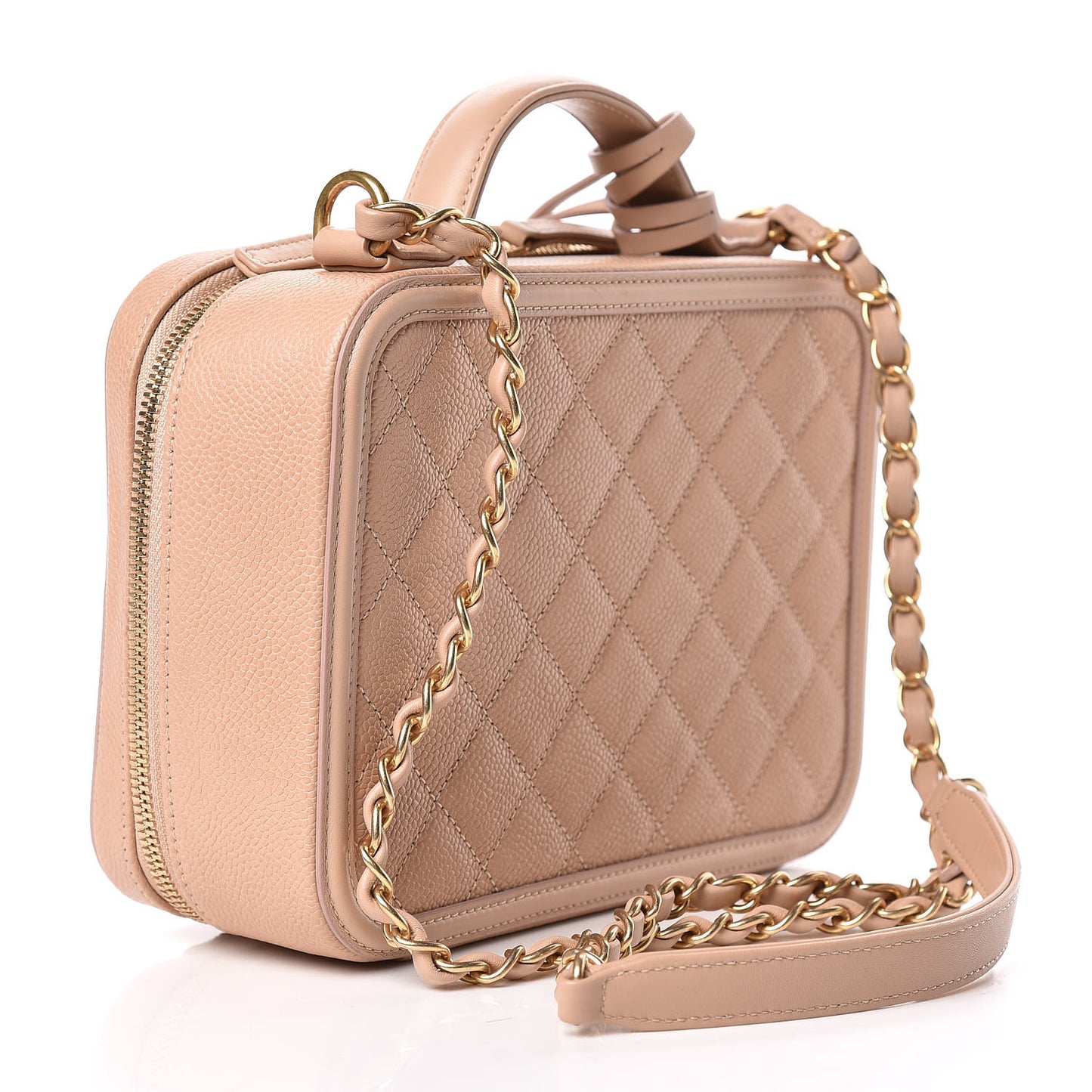 Caviar Quilted Medium CC Filigree Vanity Case Beige