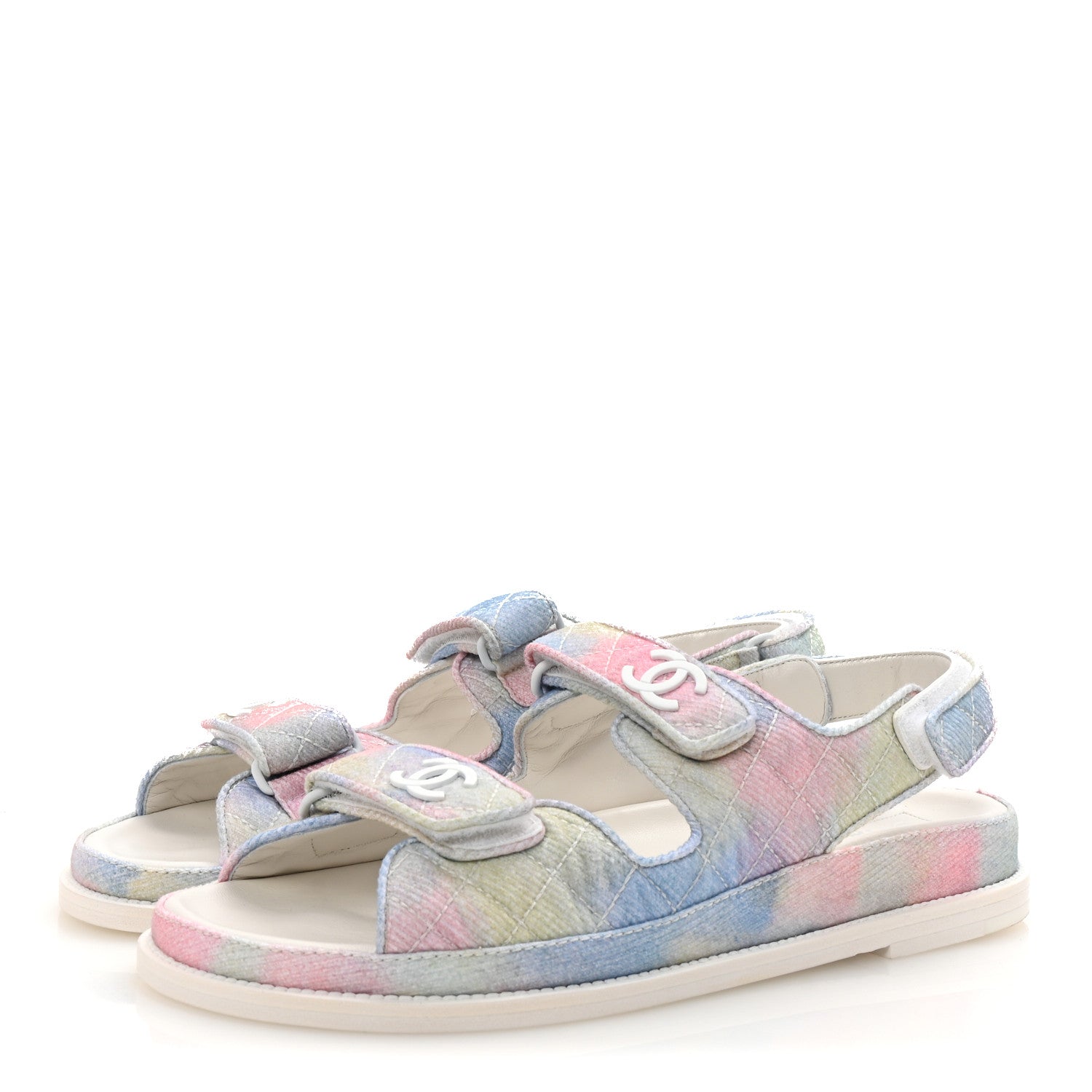 Chanel Printed Fabric Quilted Dad Sandals 41 Green Pink Blue 4 of 10