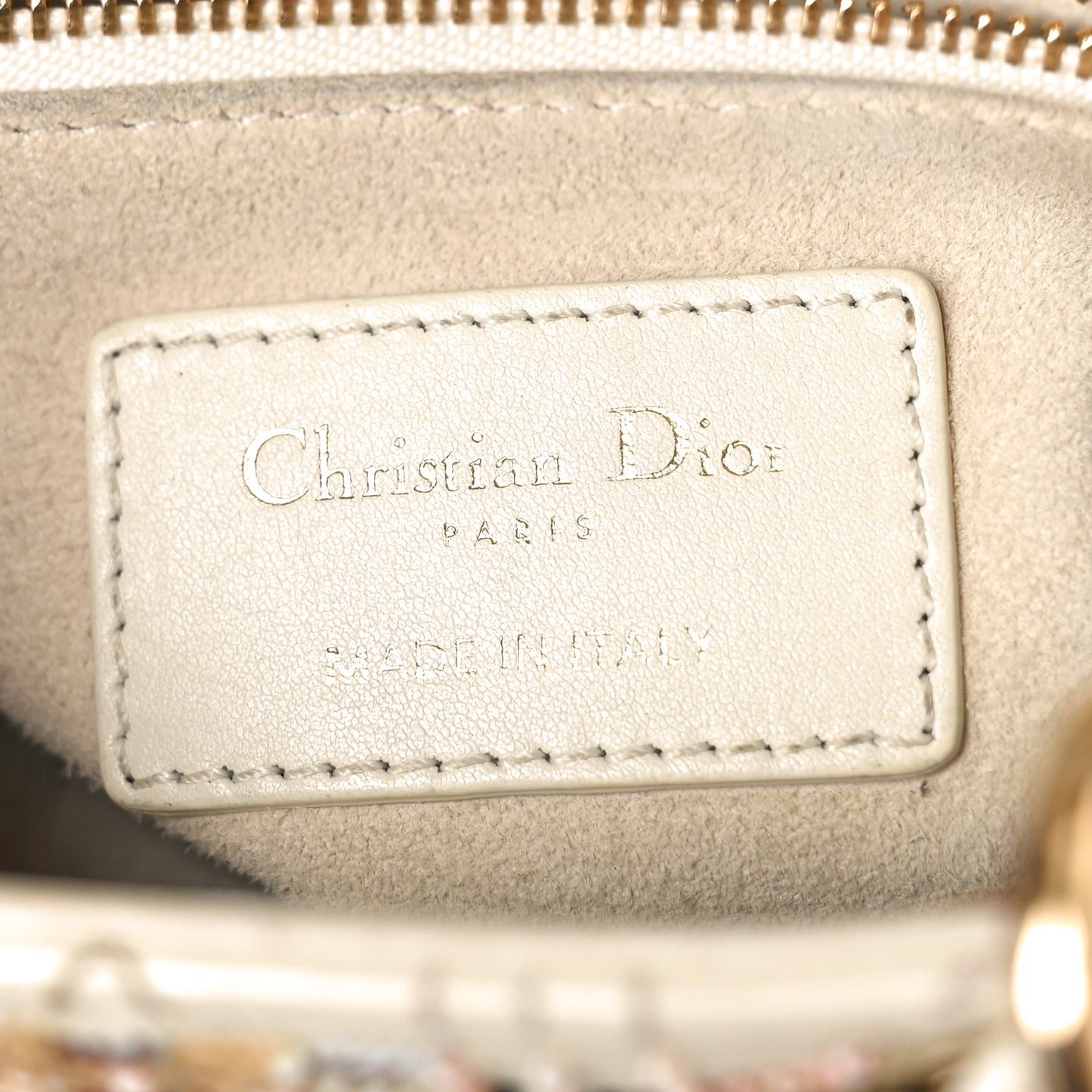 Calfskin Embroidered Beaded Geometric Cannage Mini Lady Dior White Multicolor