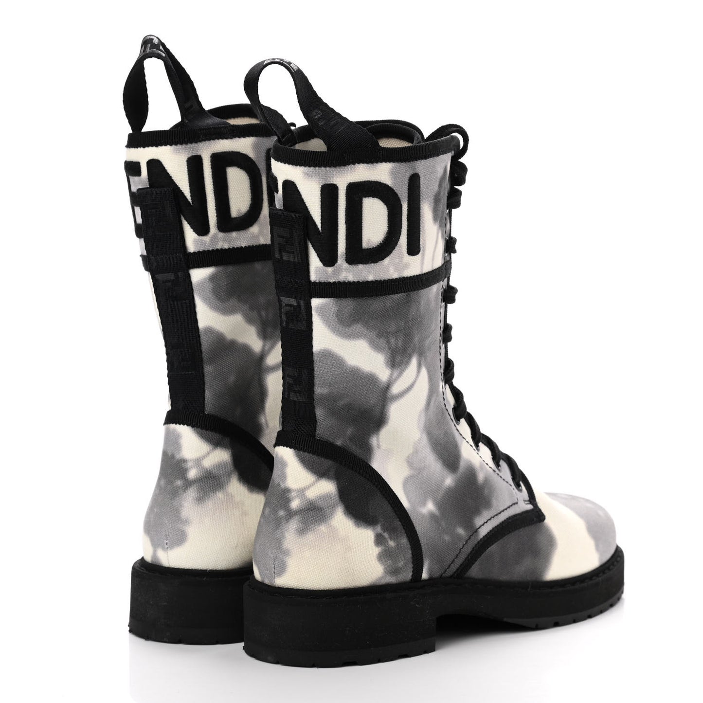 Canvas Floral Print Logo Bi-Color Womens Biker Boots 37 White Black