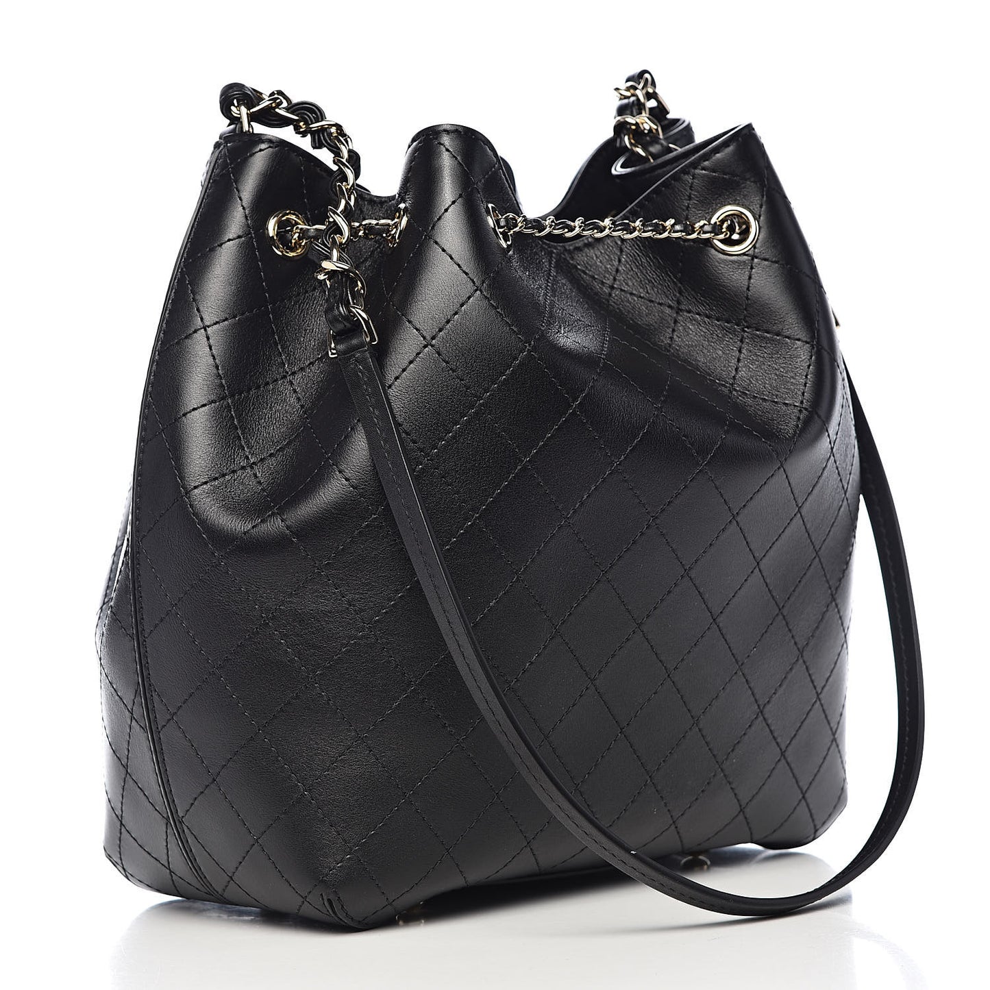 Calfskin Stitched Drawstring Bag Black
