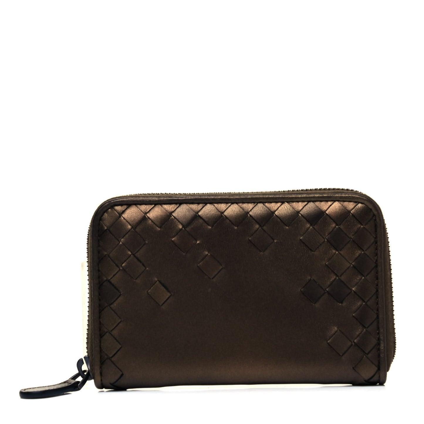 Metallic Nappa Intrecciato Zip Around Wallet Dark Copper