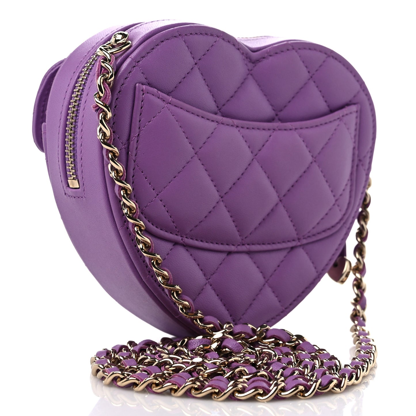 Lambskin Quilted CC In Love Heart Clutch With Chain Purple