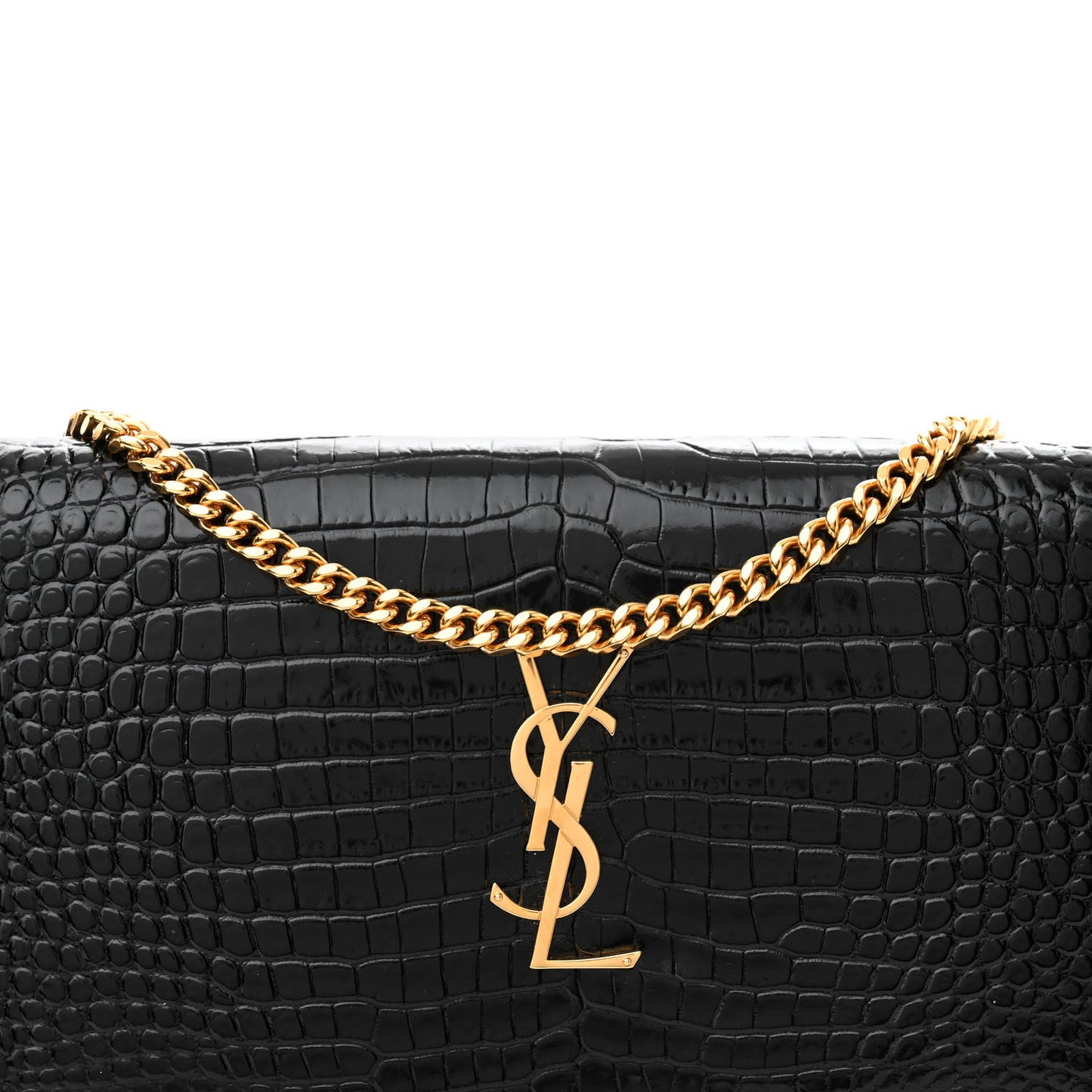 Calfskin Crocodile Embossed Cassandre Wallet On Chain WOC Black