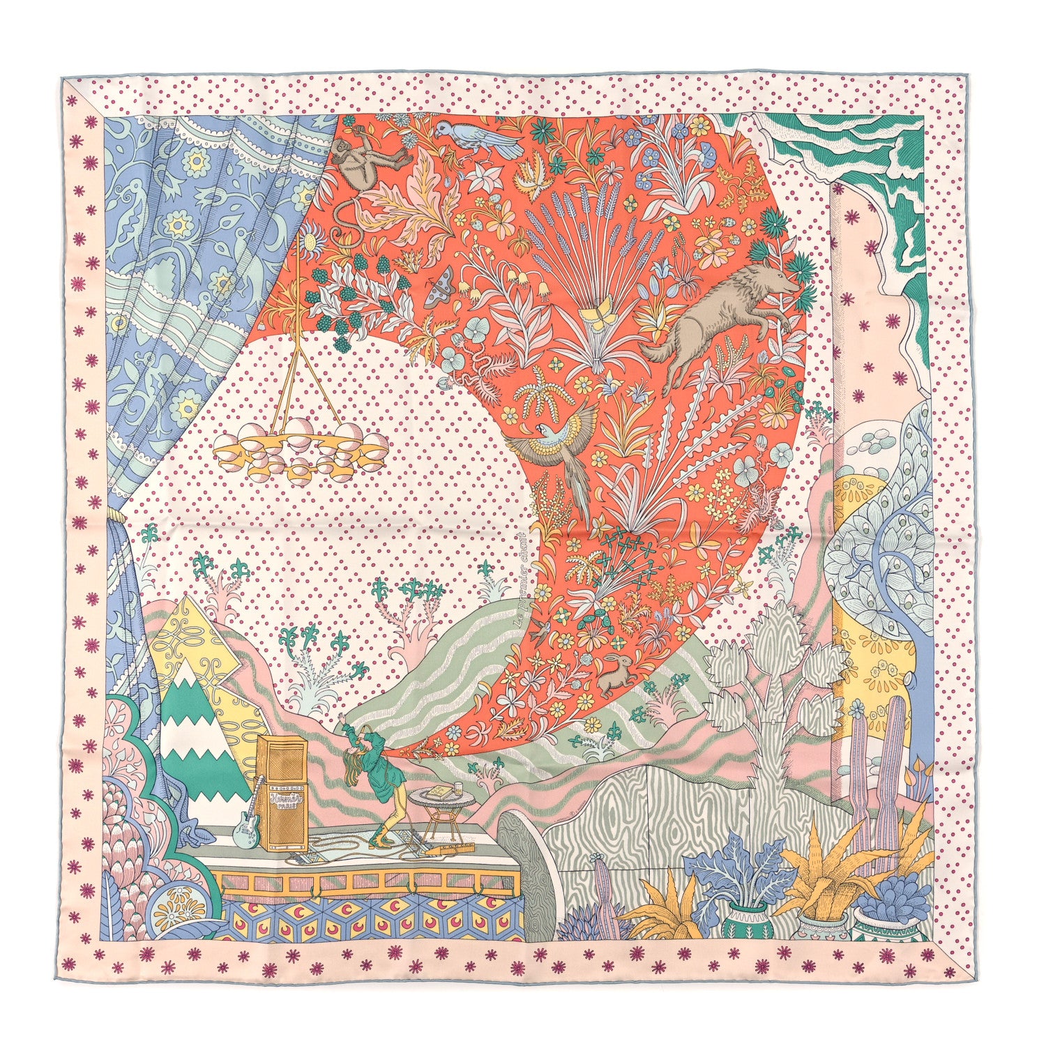 Hermes Silk Le Premier Chant Scarf 90 Abricot Ciel Vert 1 of 3