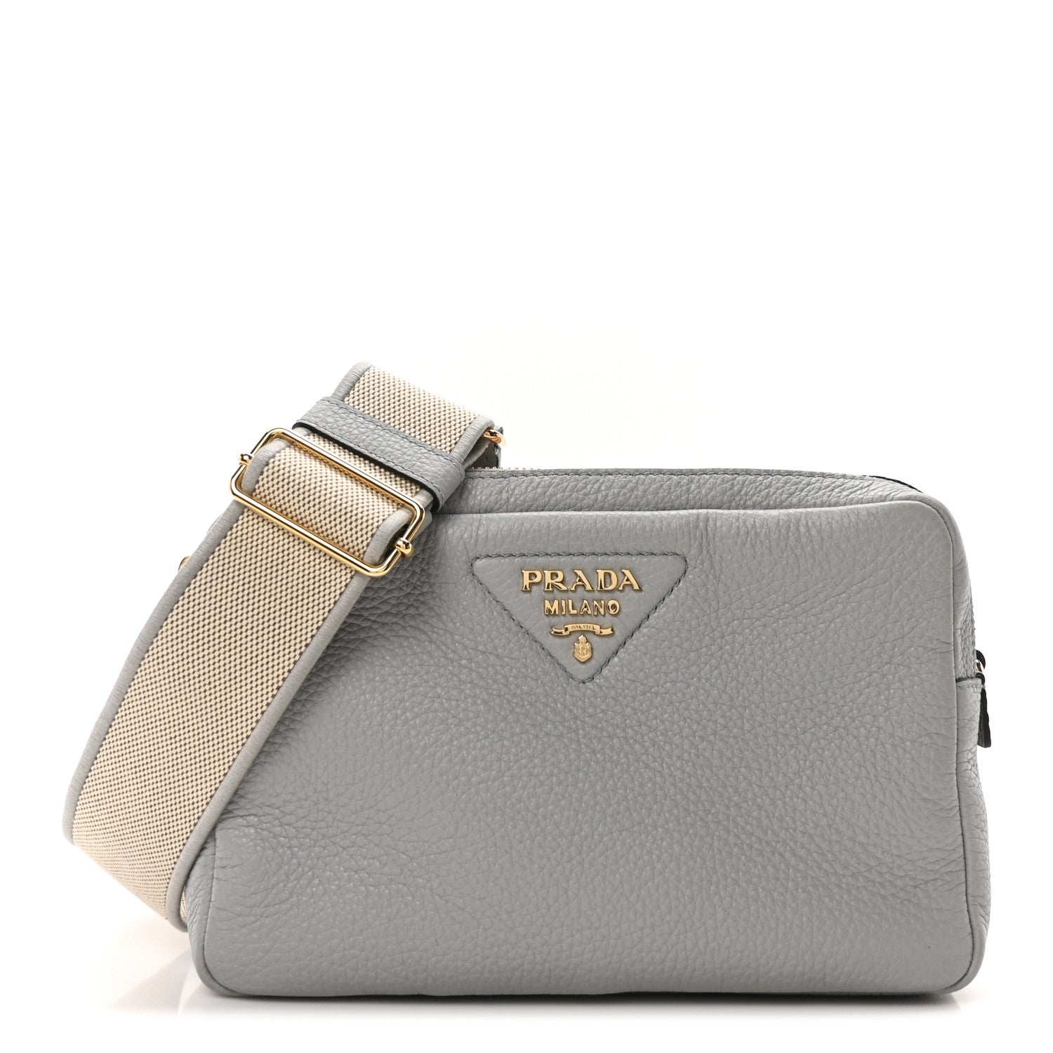 Prada Vitello Daino Soft Medium Double Zip Shoulder Bag Ardesia