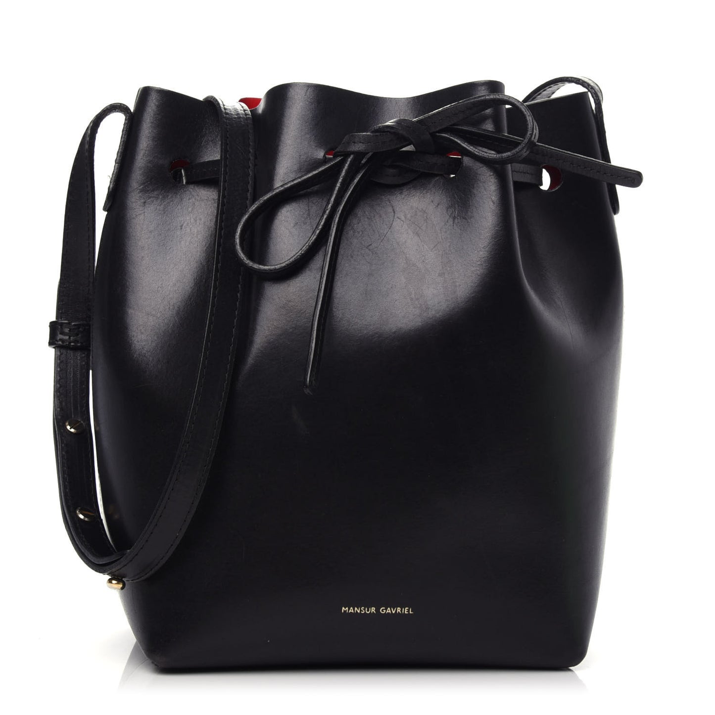 Vegetable Tanned Calfskin Mini Bucket Bag Black Flamma