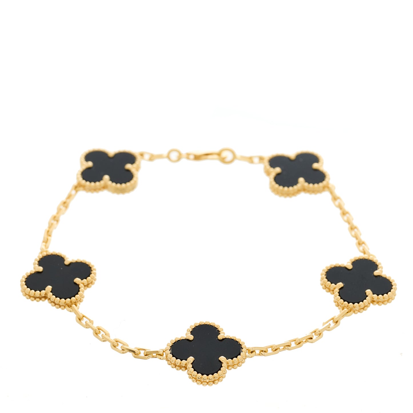 18K Yellow Gold Black Onyx 5 Motifs Vintage Alhambra Bracelet