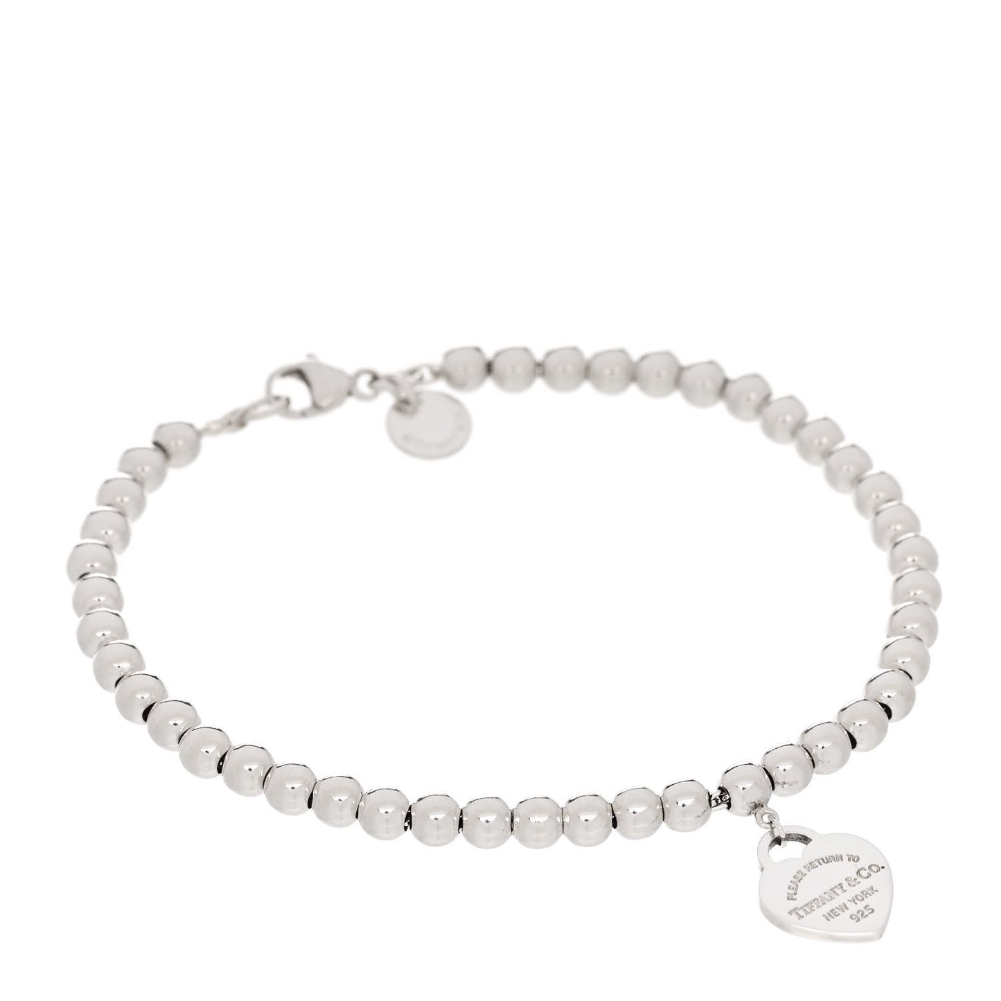 Sterling Silver Enamel 4mm Return To Tiffany Heart Tag Bead Bracelet Blue