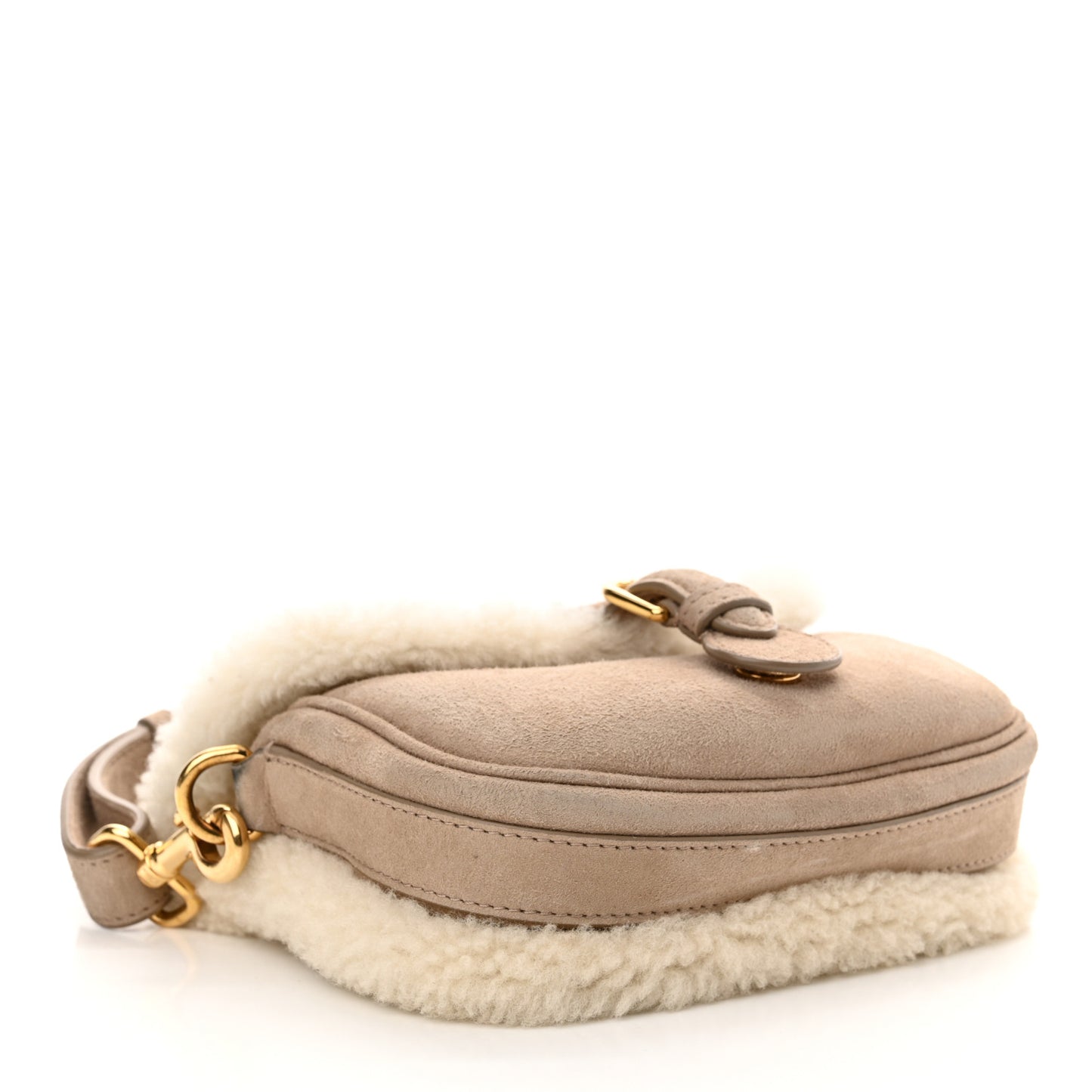 Suede Shearling Small Bobby Flap Beige
