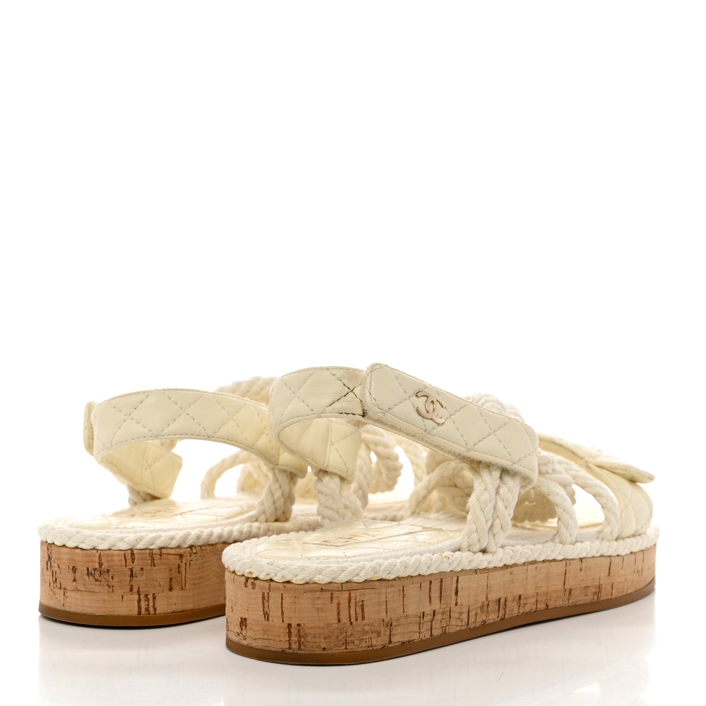 Cord Lambskin Quilted Logo Sandals 37 White